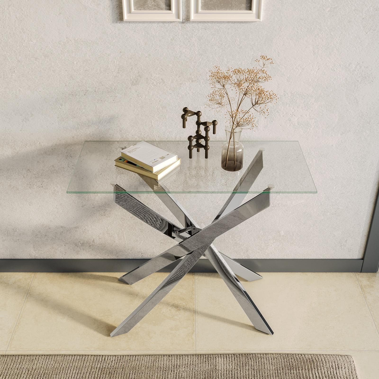 Consolle 90x40 cm in vetro trasparente e gambe in acciaio cromo - Noel