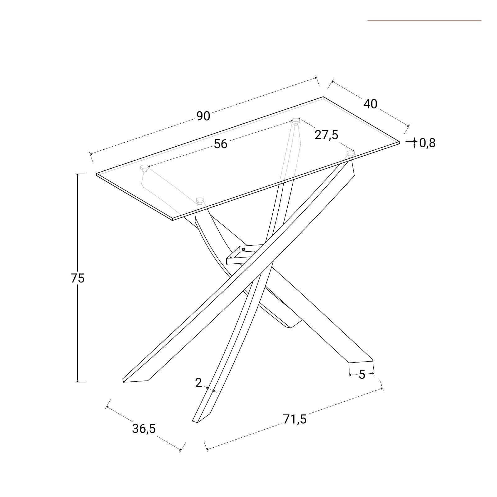 Consolle 90x40 cm in vetro trasparente e gambe in acciaio cromo - Noel