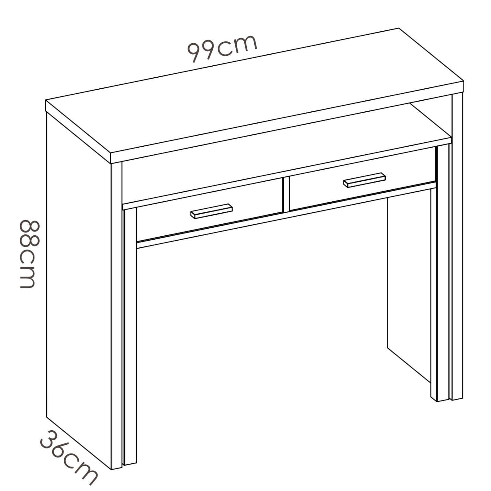 Consolle con scrivania estraibile 99x36-70 cm in legno bianco lucido - Savage