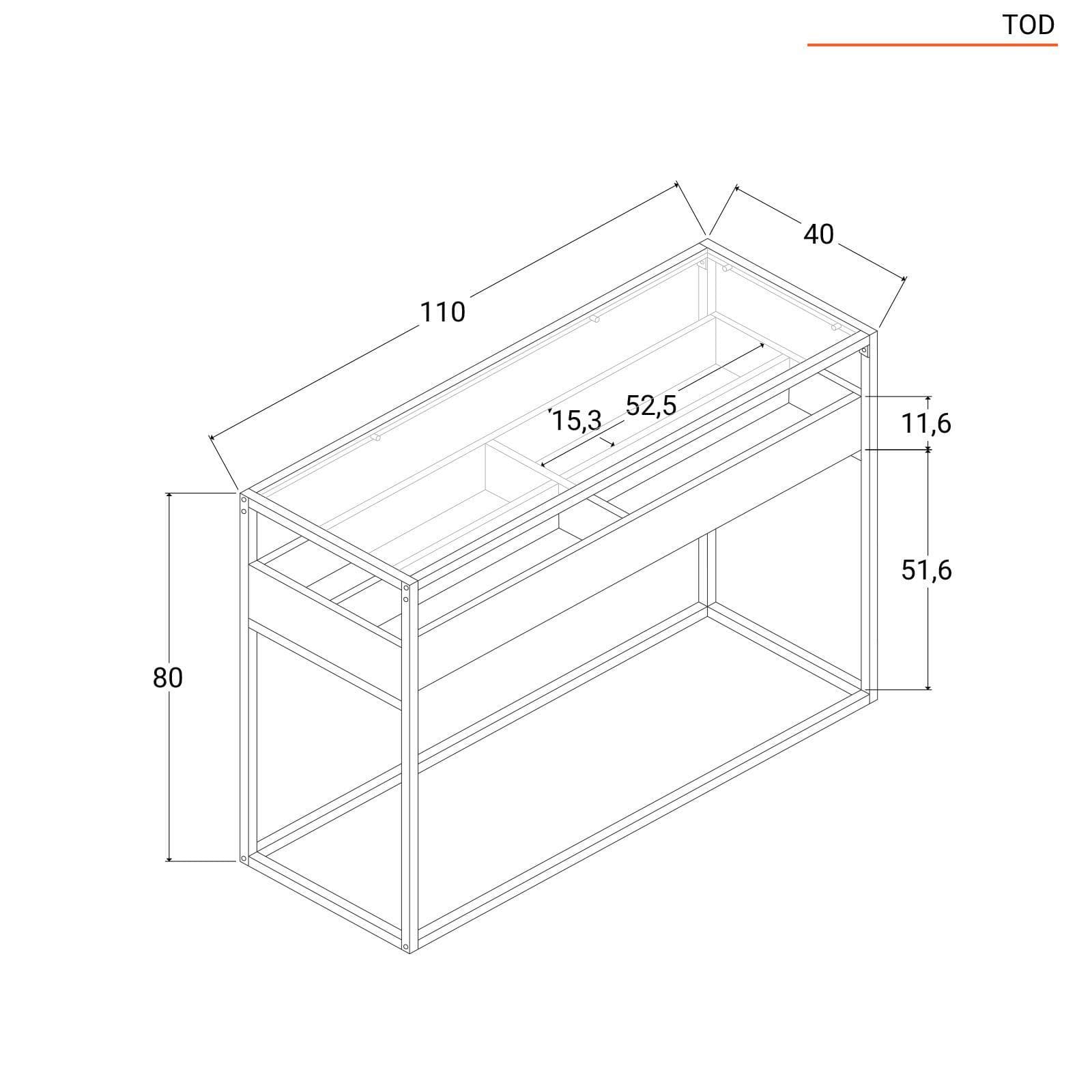 Consolle 110x80h cm con top in vetro e ripiano rovere noce - Tod