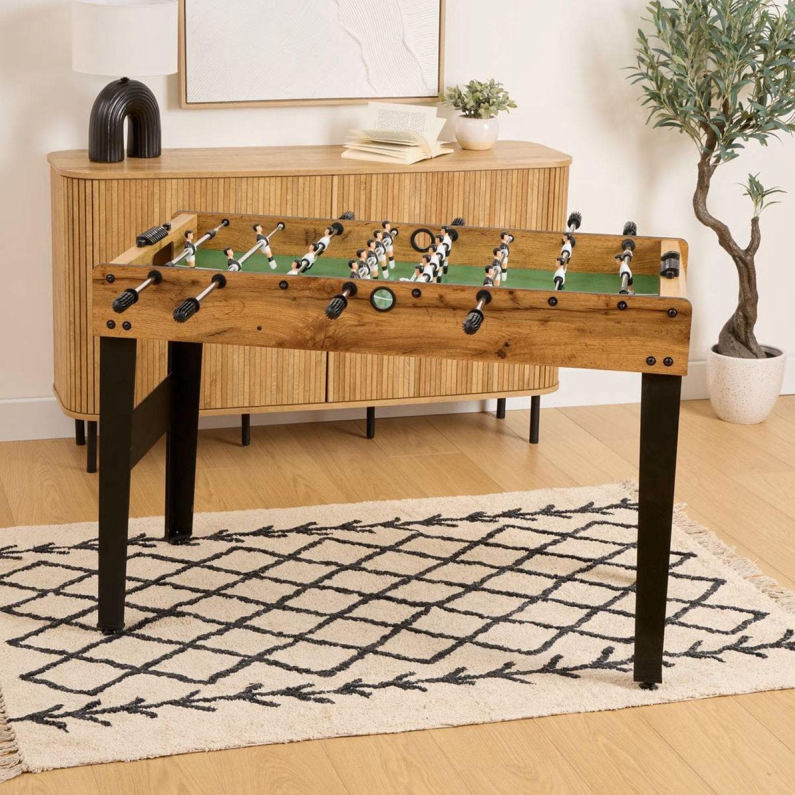 Consolle da gioco biliardino 115x61 cm in acciaio nero e legno naturale