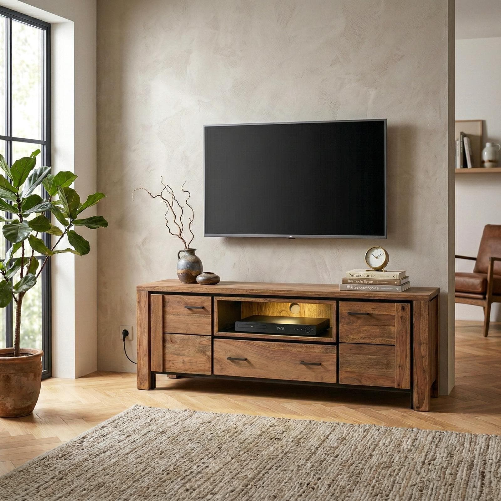 Mobile porta tv 175 cm in legno di acacia - Freia Acacia
