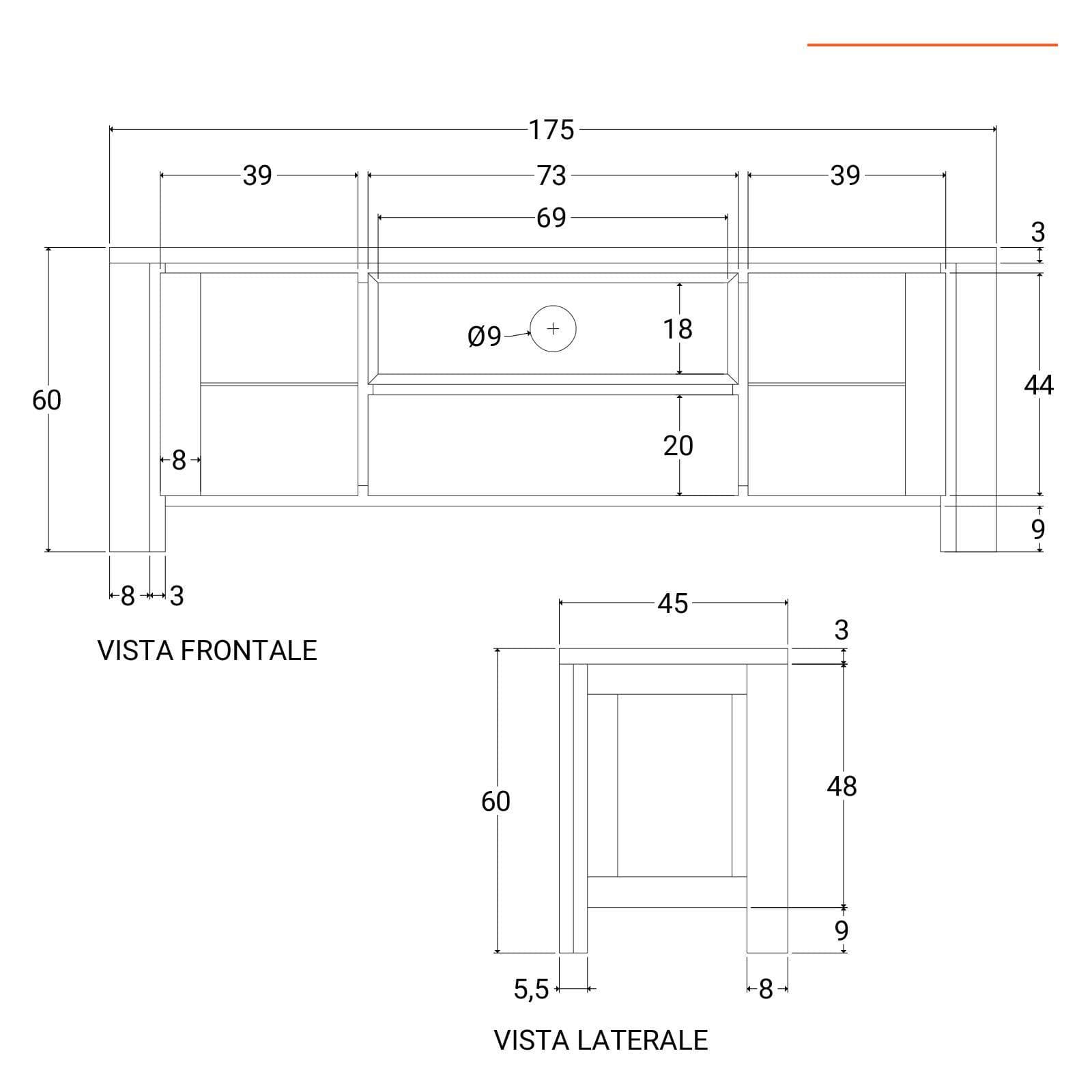 Mobile porta tv 175 cm in legno di acacia - Freia Acacia