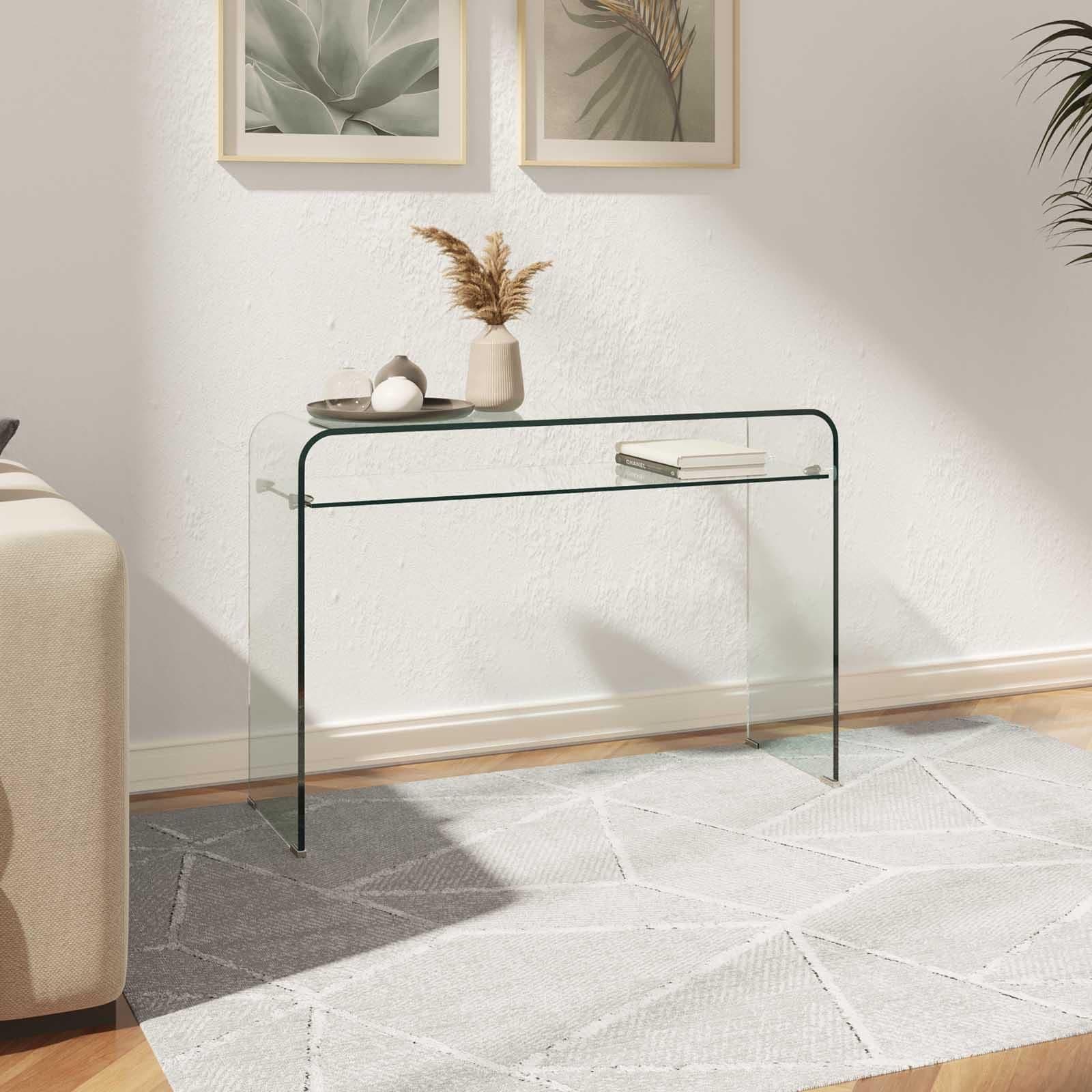Consolle 110x35 cm in vetro con ripiano - City