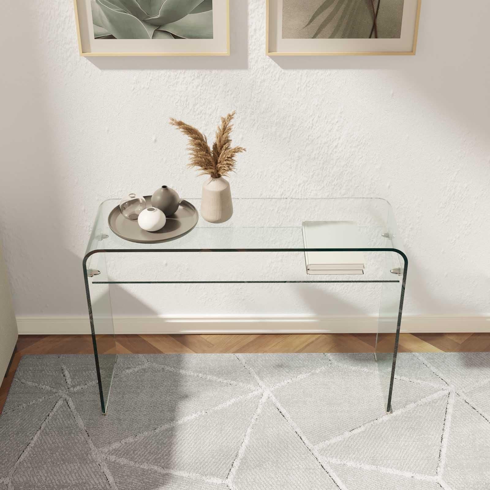 Consolle 110x35 cm in vetro con ripiano - City