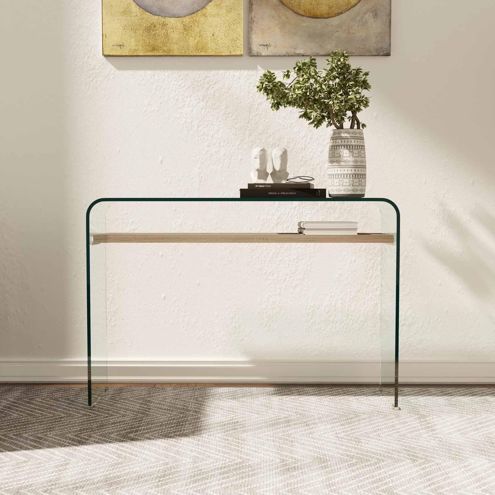 Consolle 110x35 cm in vetro con ripiano rovere - City