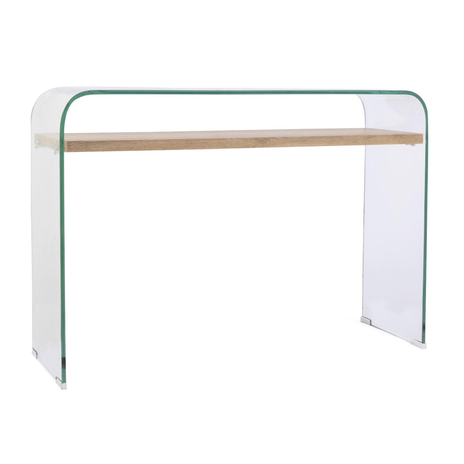 Consolle 110x35 cm in vetro con ripiano rovere - City