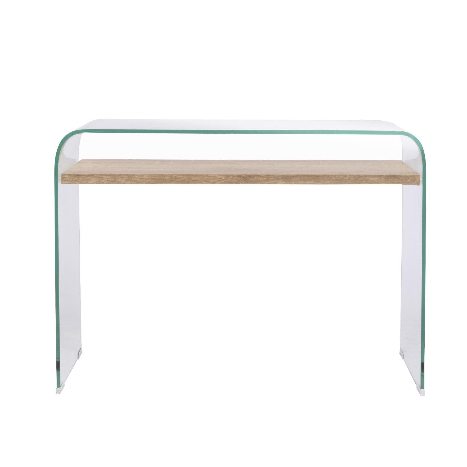 Consolle 110x35 cm in vetro con ripiano rovere - City