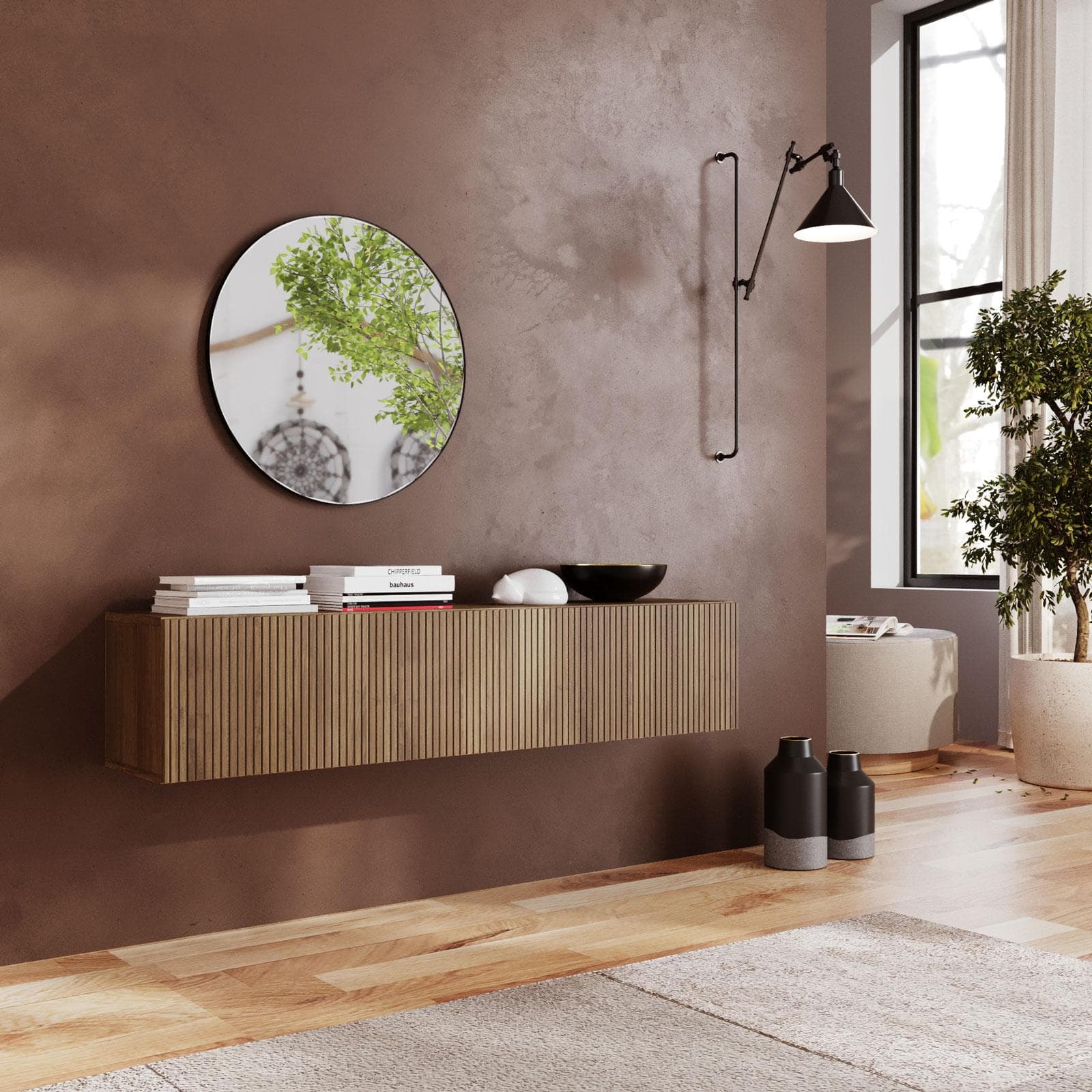 Consolle sospesa 138x28h cm cannettato mercure con anta reversibile - Clary