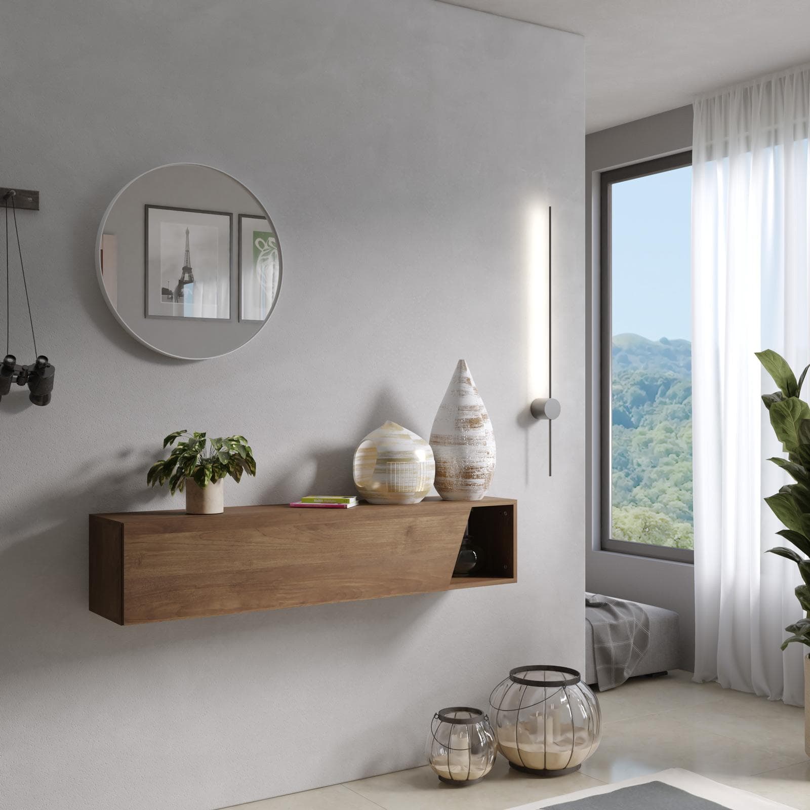 Consolle sospesa 138x28h cm mercure con anta sagomata reversibile - Clary