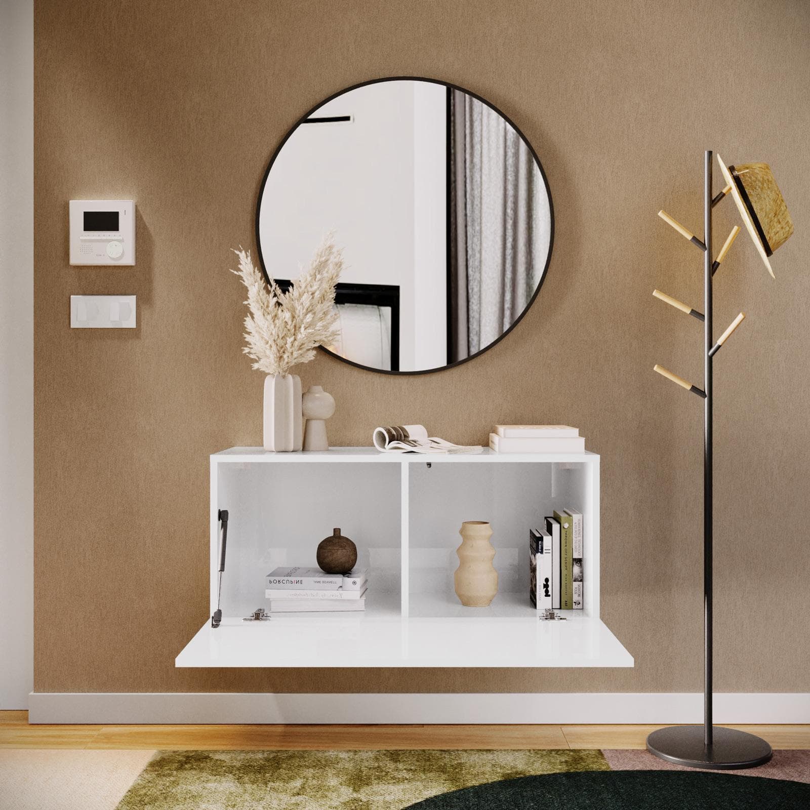 Consolle sospesa 90x40h cm a ribalta bianco lucido - Kayros