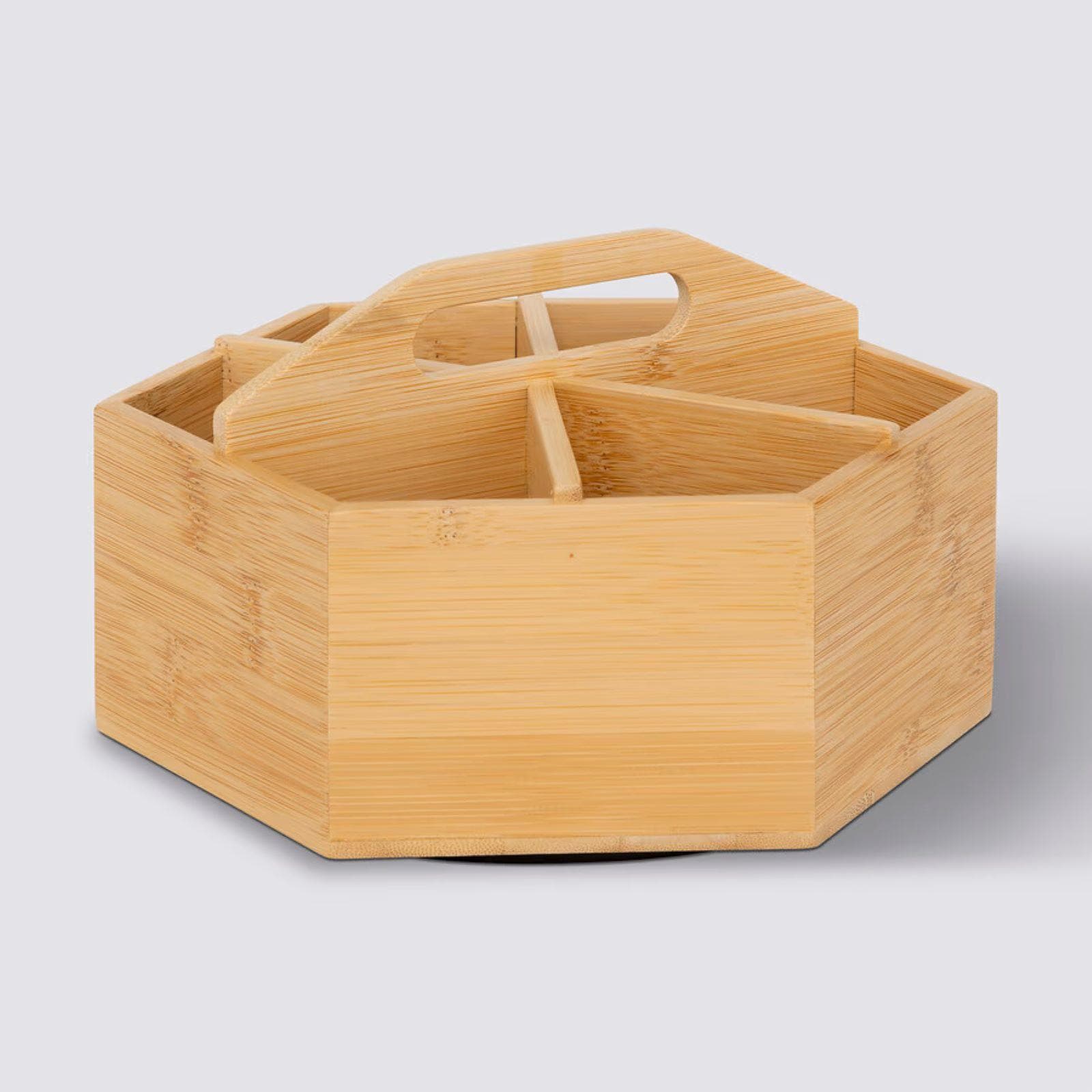 Contenitore girevole 22x13h cm in legno di bambù naturale con 6 scomparti
