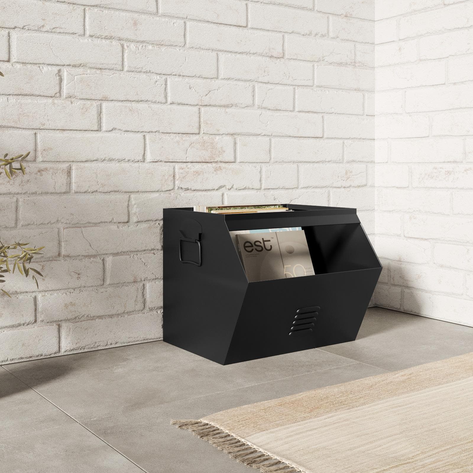 Contenitore impilabile 36x30h cm in metallo nero opaco - Easton