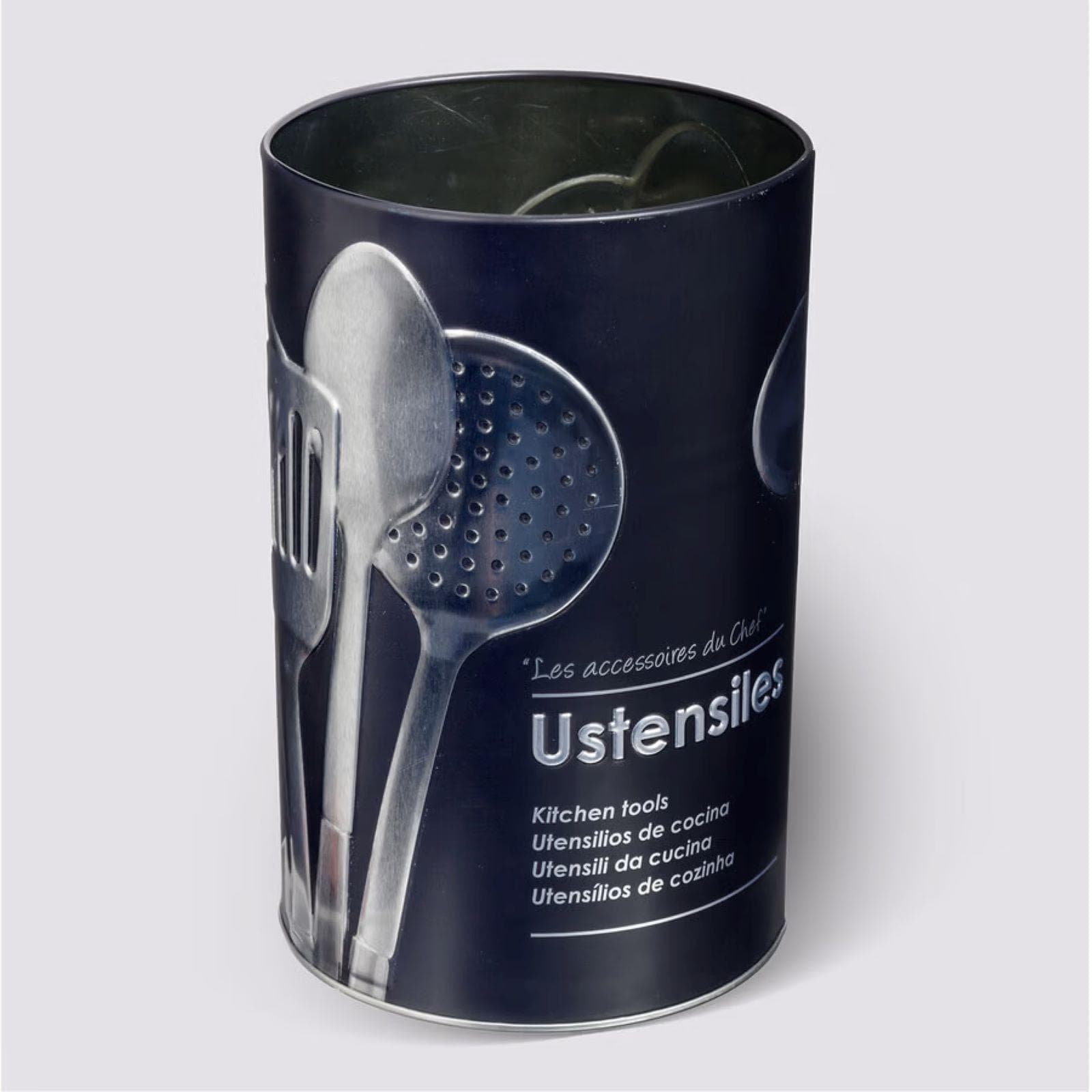 Contenitore per utensili in metallo nero con disegno in rilievo - Savory