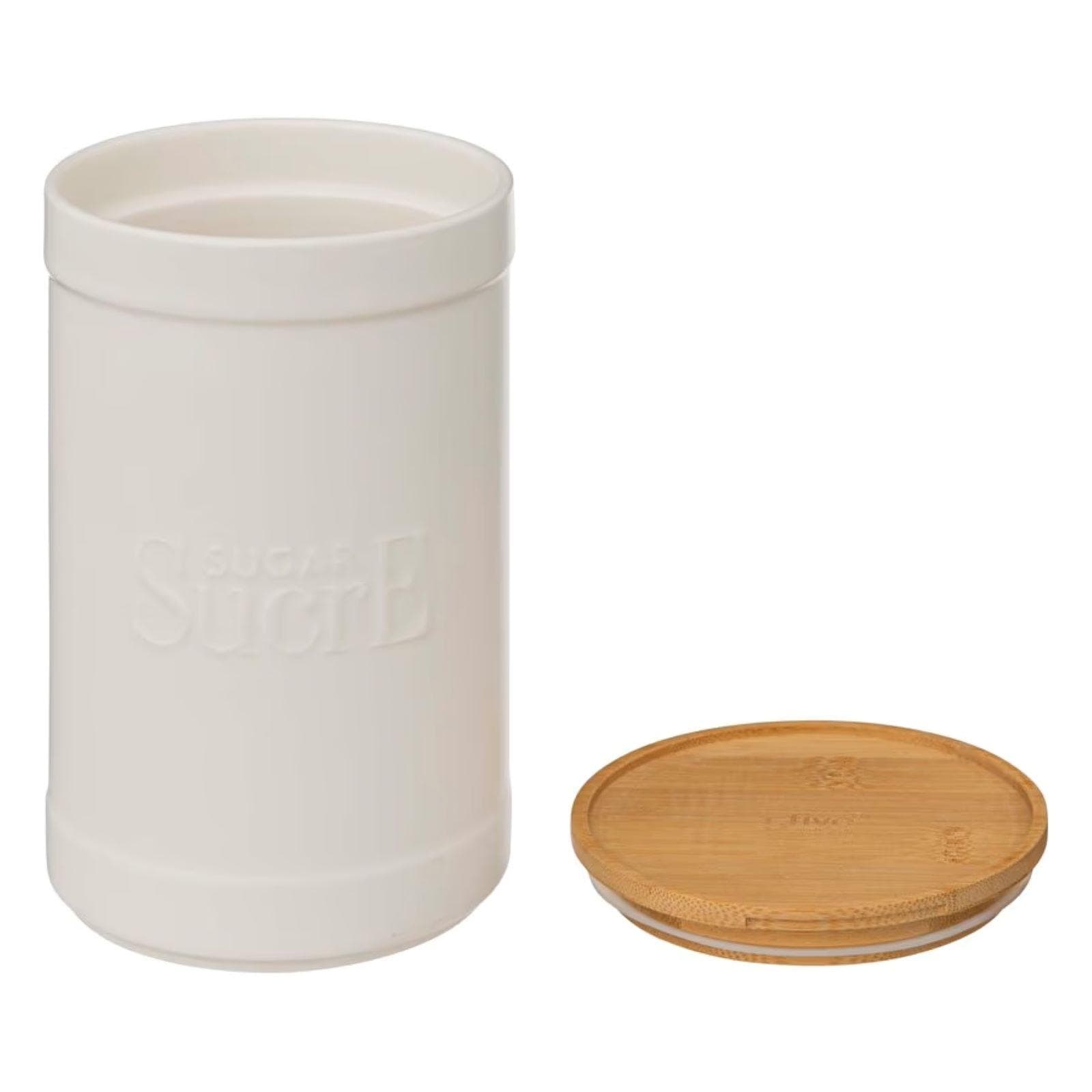 Contenitore rotondo 12 cm in ceramica bianco e coperchio in bambù