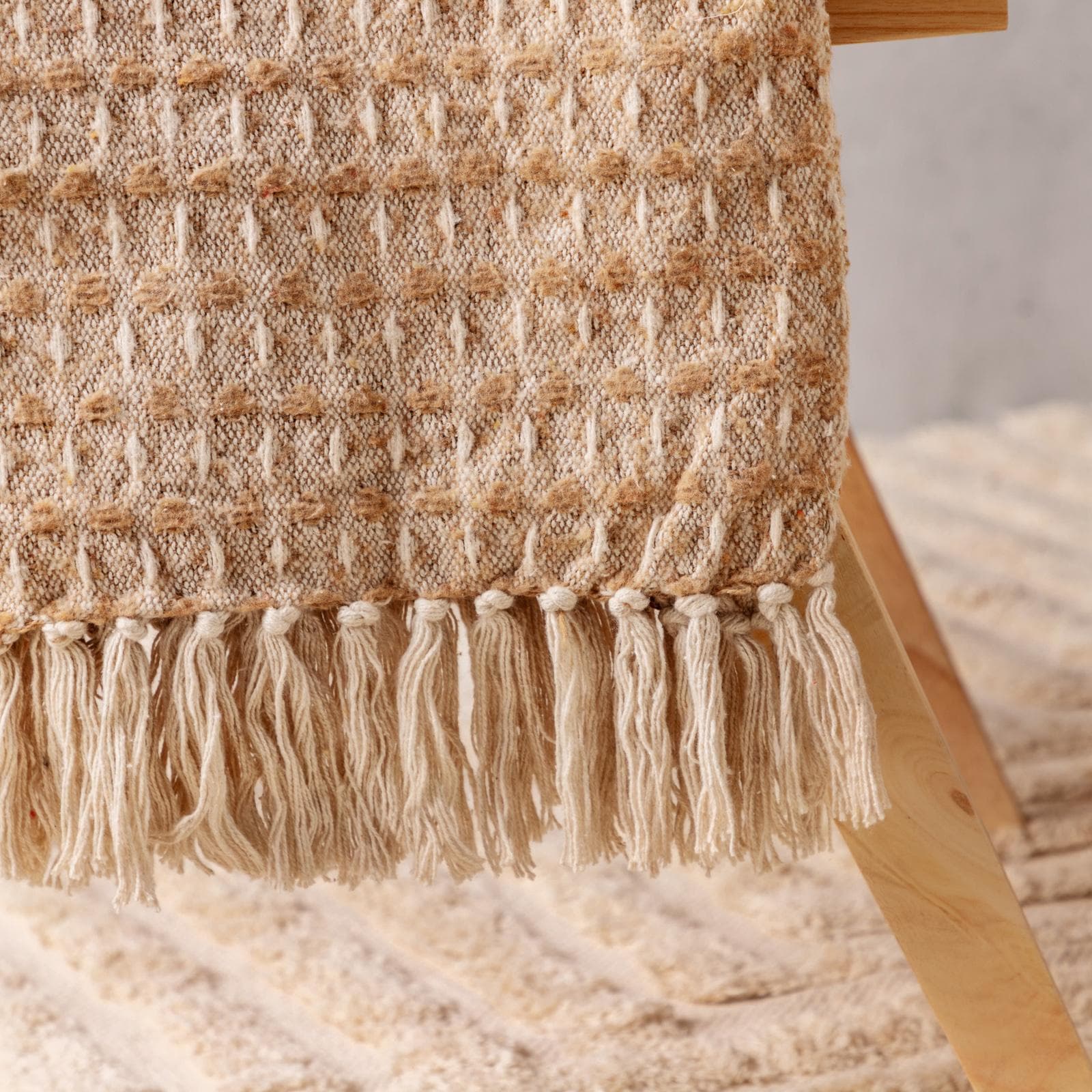 Coperta 170x130 cm in cotone mattone con frange