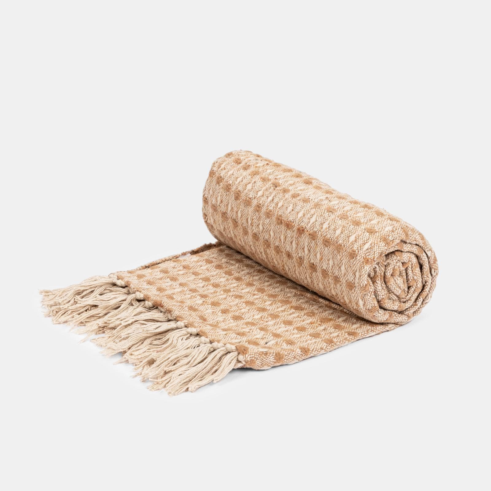 Coperta 170x130 cm in cotone mattone con frange