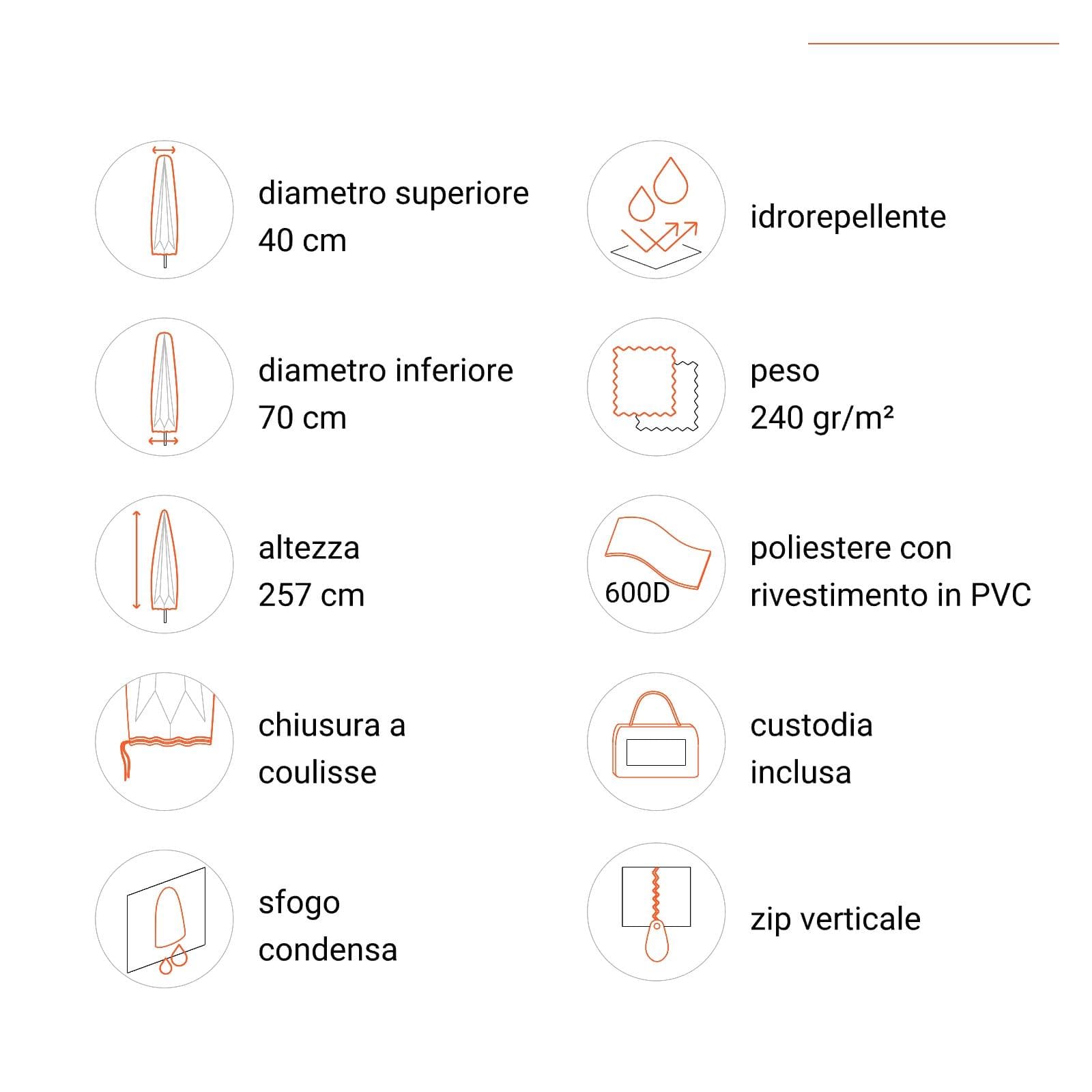 Copertura protettiva per ombrellone con palo laterale 257h cm in poliestere idrorepellente antracite - Wakanda