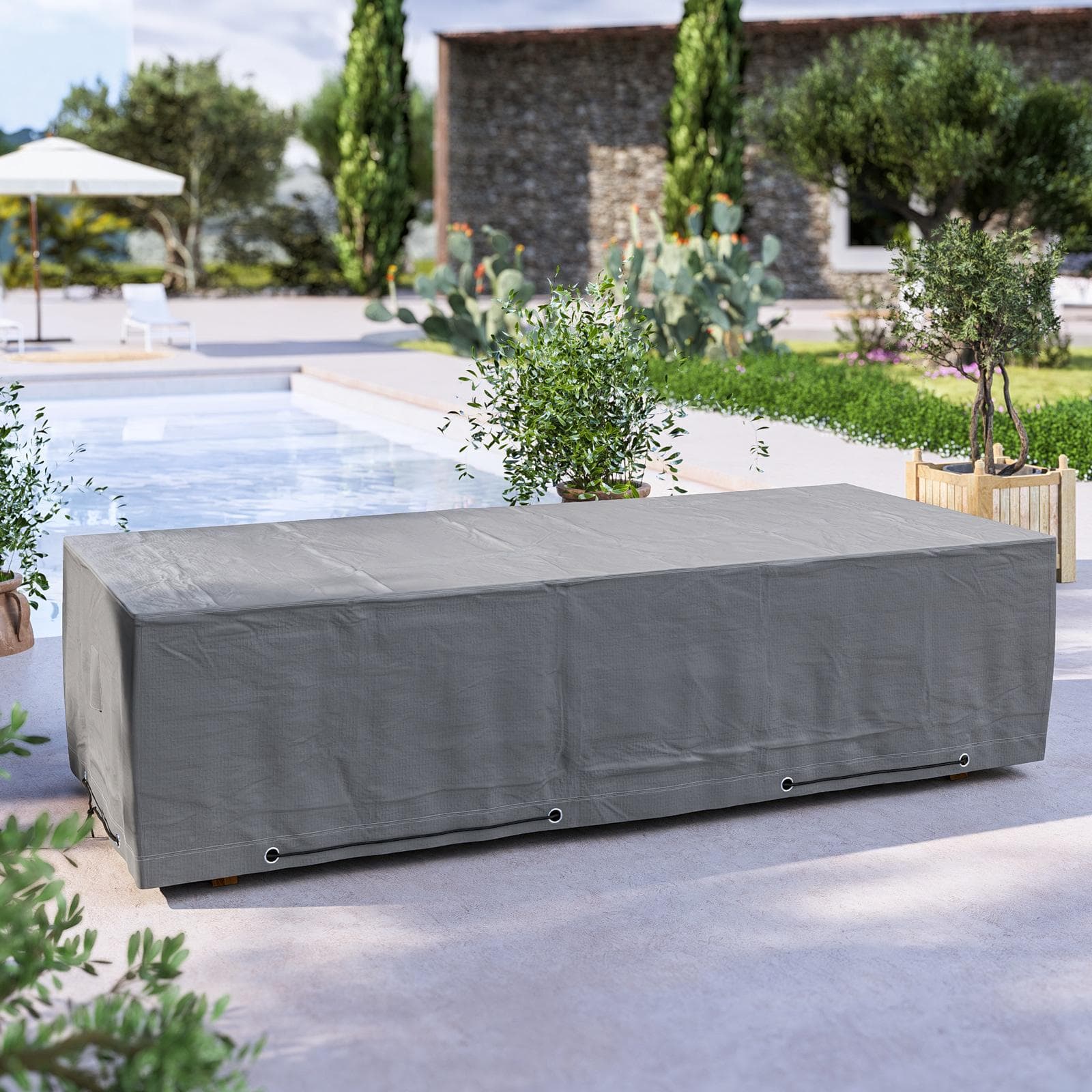 Copertura protettiva per tavolo 300x125 cm in poliestere idrorepellente antracite - Wakanda