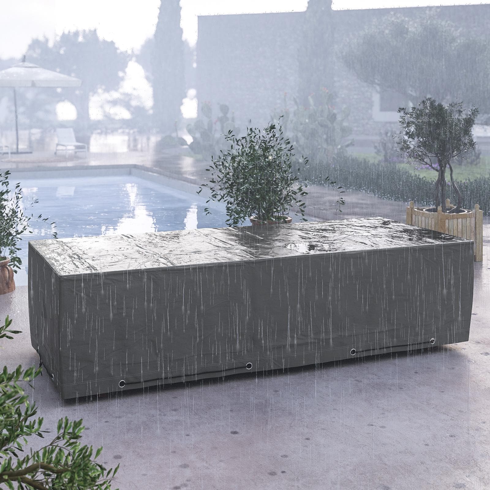 Copertura protettiva per tavolo 300x125 cm in poliestere idrorepellente antracite - Wakanda
