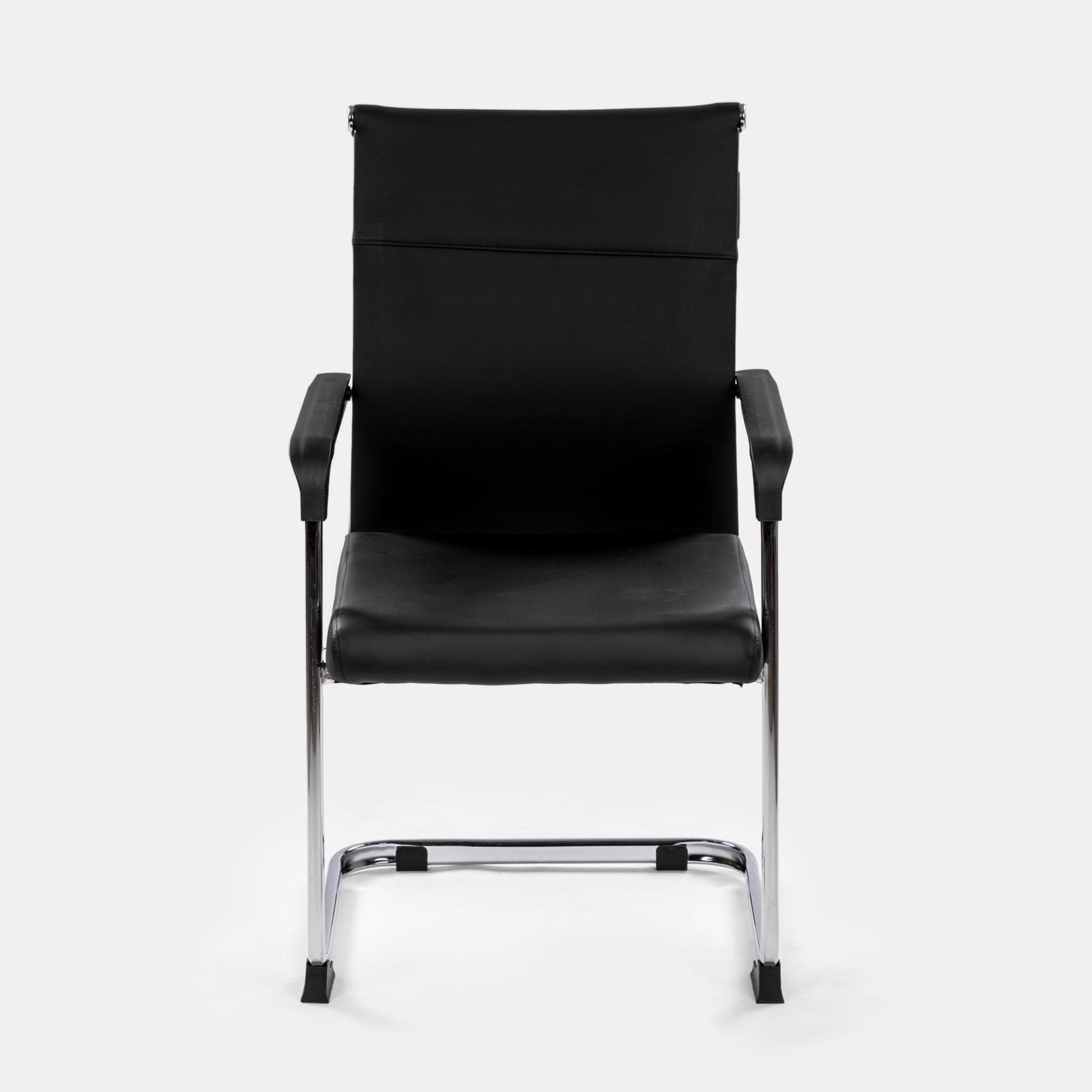 Set 2 poltrone da ufficio in similpelle nero con struttura a slitta cromo - Senior