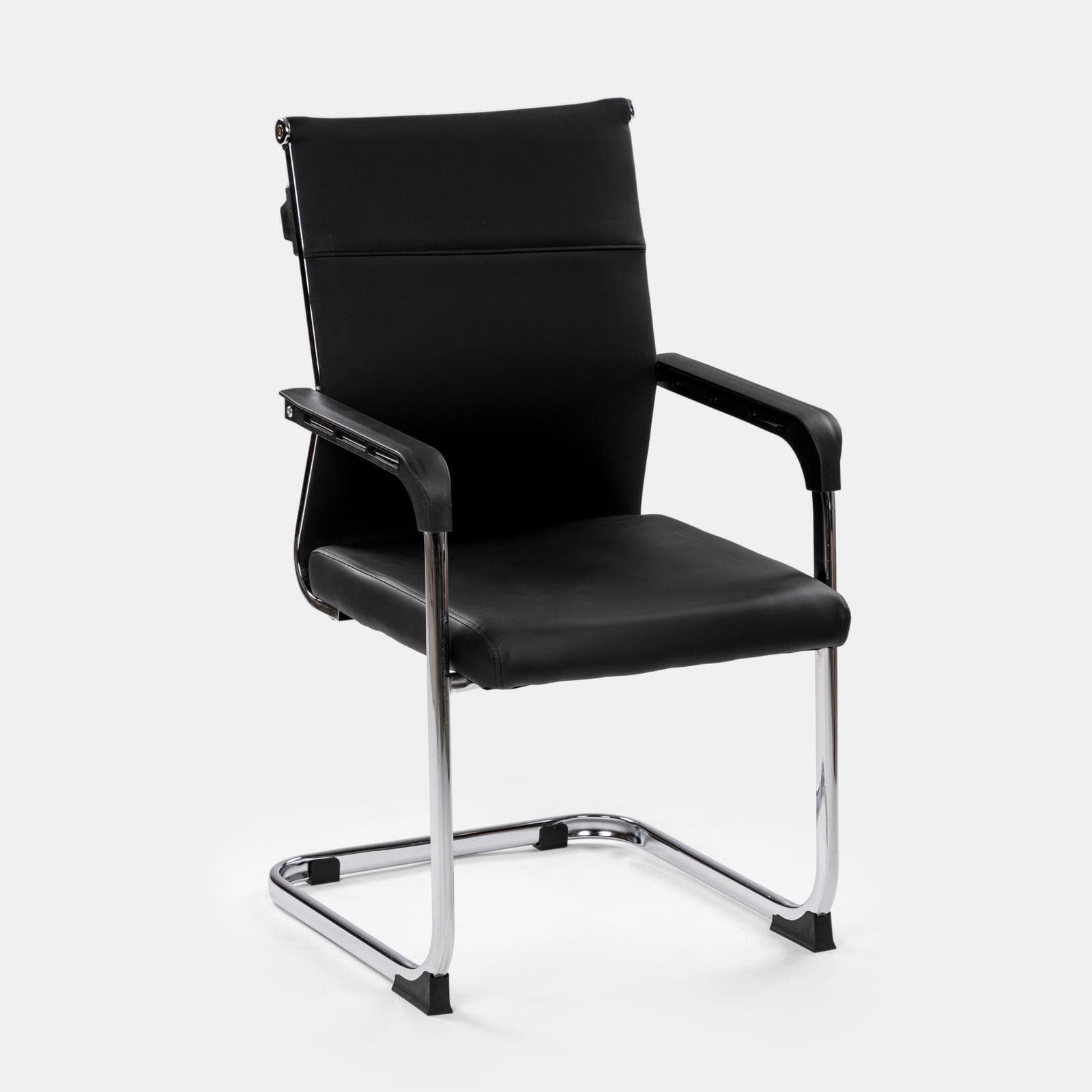Set 2 poltrone da ufficio in similpelle nero con struttura a slitta cromo - Senior