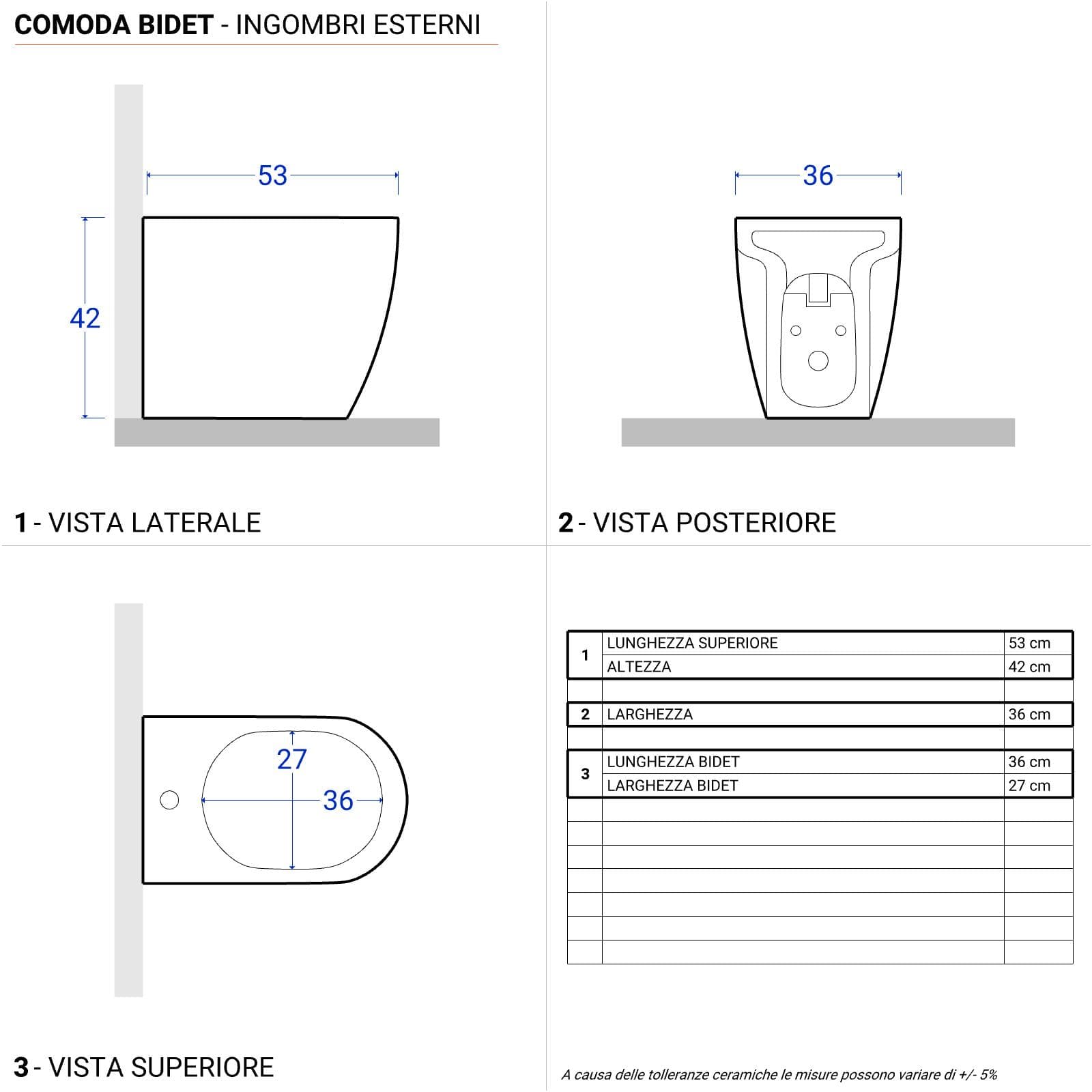 Coppia di sanitari Azzurra Comoda filomuro vaso + bidet + sedile copriwc