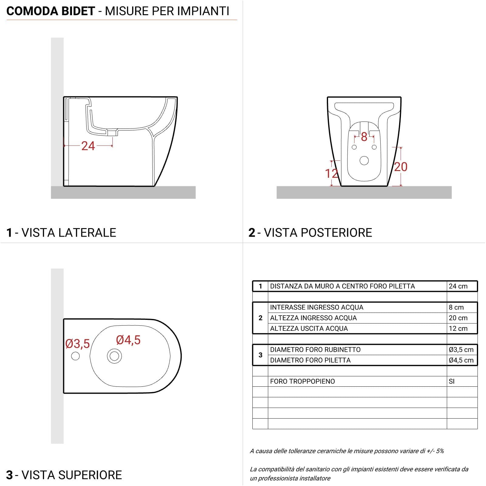 Coppia di sanitari Azzurra Comoda filomuro vaso + bidet + sedile copriwc