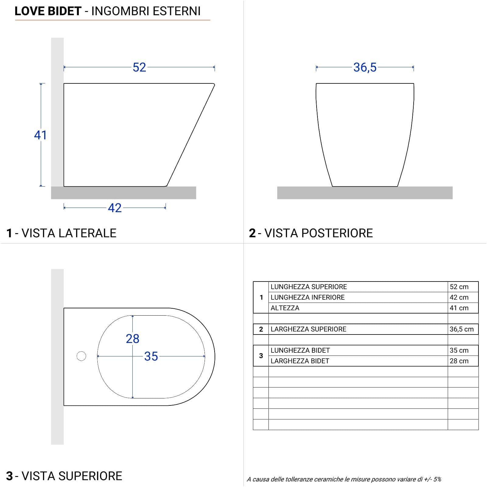Coppia di sanitari filomuro a risparmio idrico con sedile softclose - Love