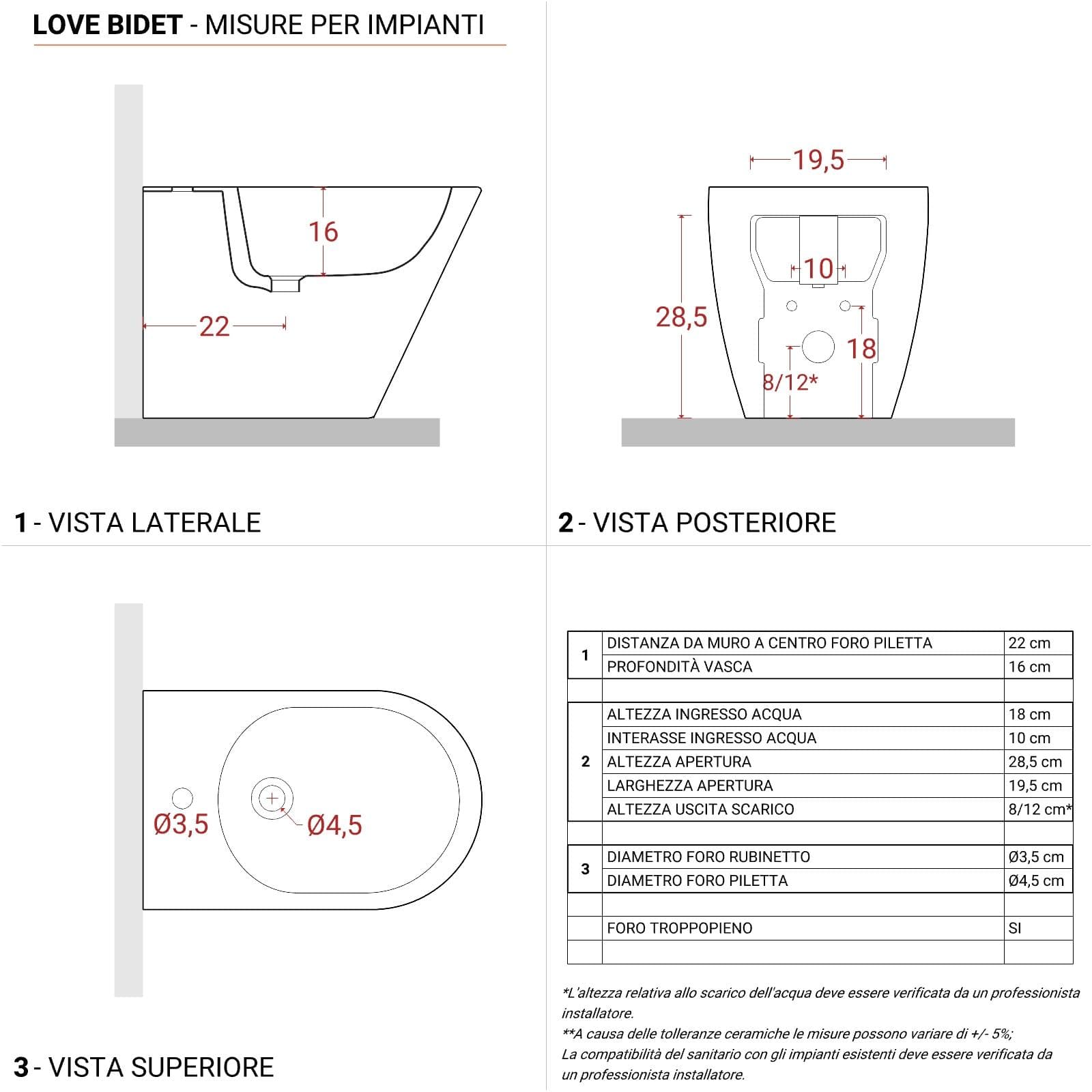 Coppia di sanitari filomuro a risparmio idrico con sedile softclose - Love