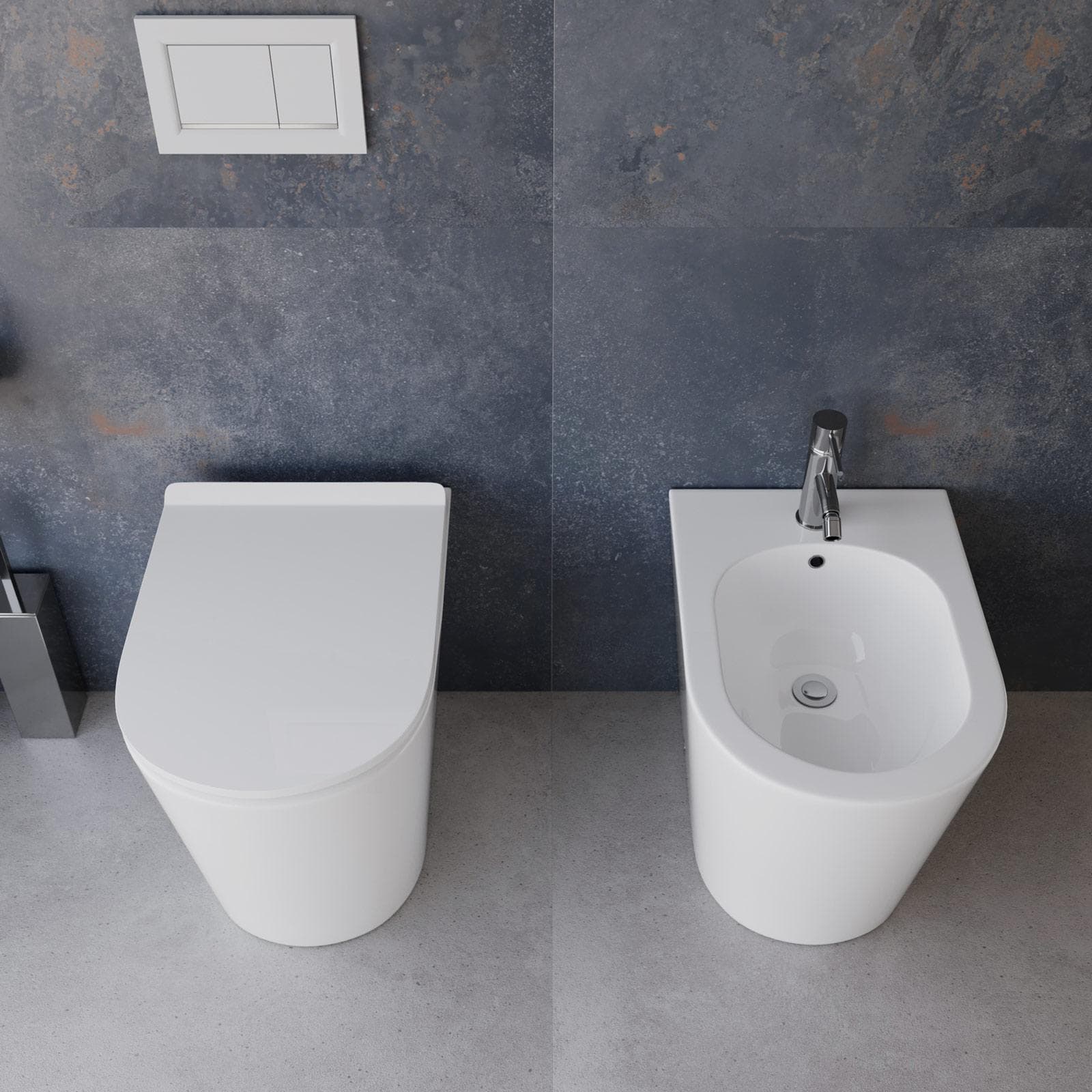 Coppia di sanitari filomuro a risparmio idrico con sedile softclose - Love
