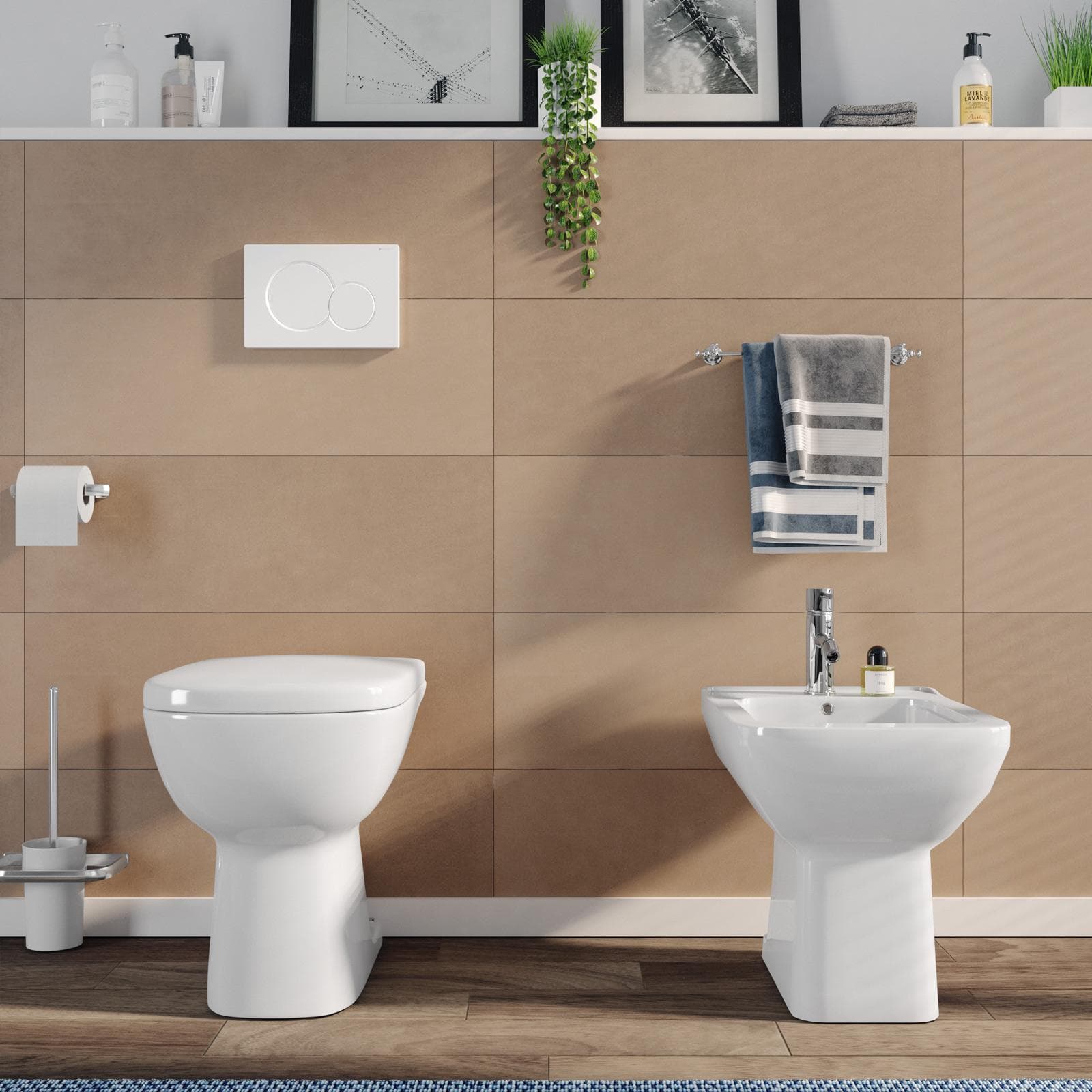 Sanitari tradizionali con scarico a terra e sedile copriwc bianco - Malen