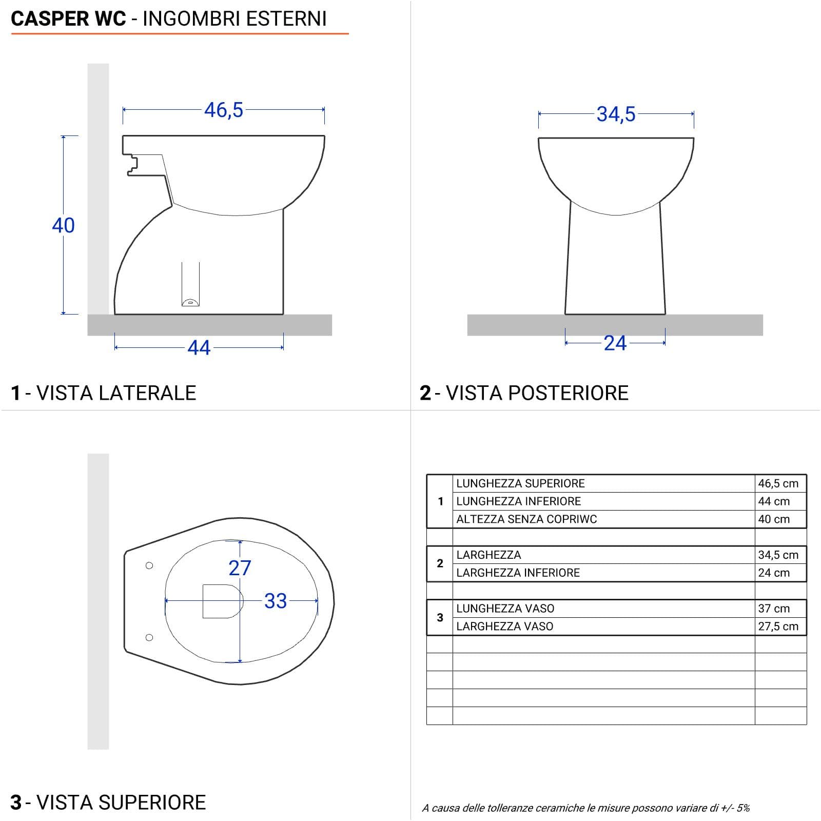 Sanitari tradizionali con scarico a terra e sedile softclose bianco - Casper