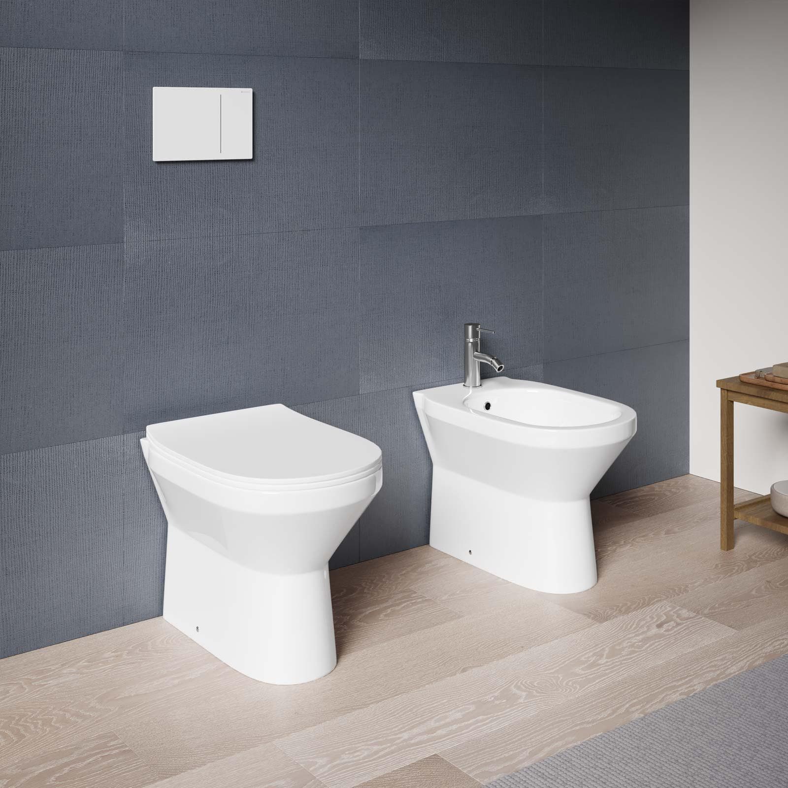 Coppia di sanitari filomuro senza brida con copriwc softclose - Misk