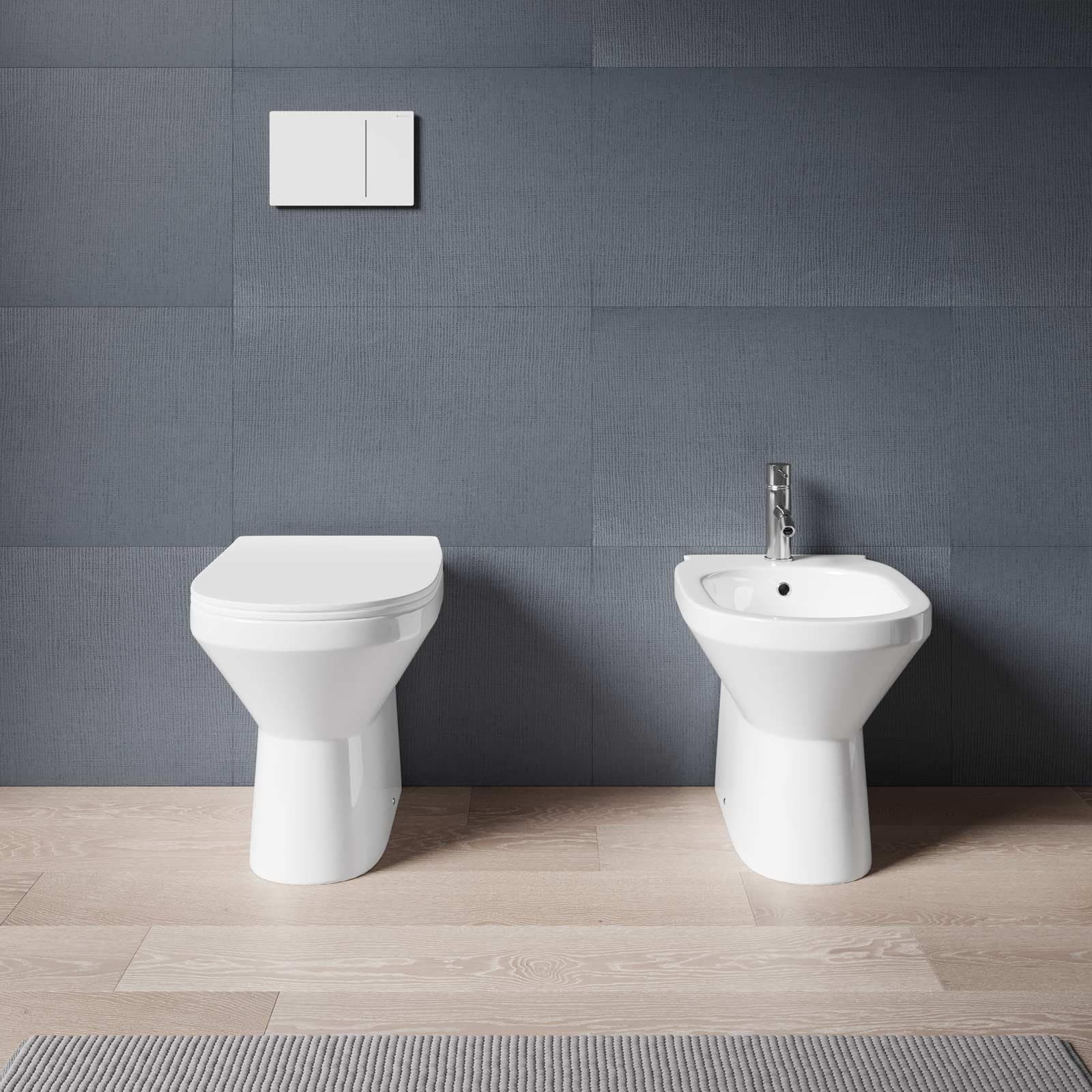 Coppia di sanitari filomuro senza brida con copriwc softclose - Misk