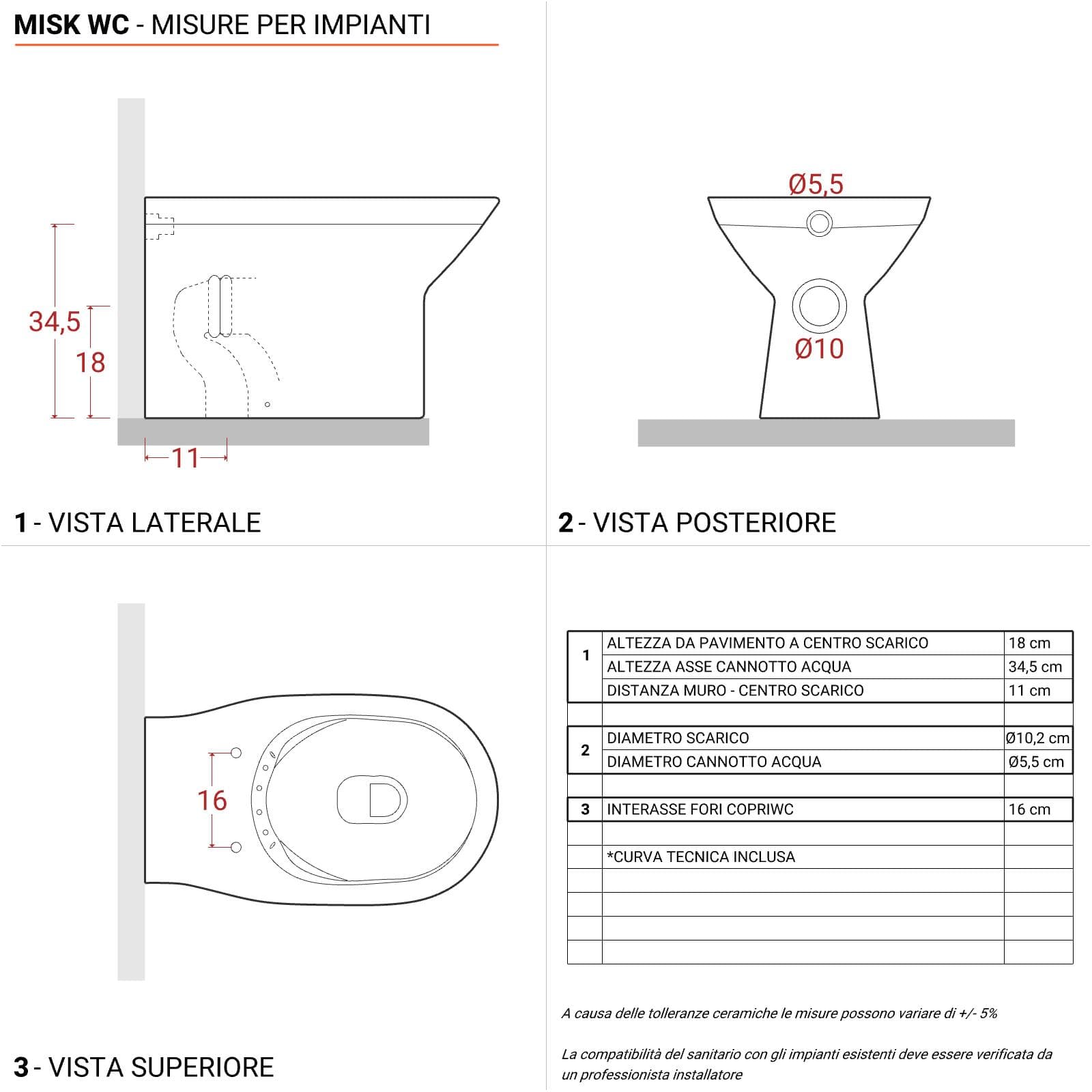 Coppia di sanitari filomuro senza brida con copriwc softclose - Misk