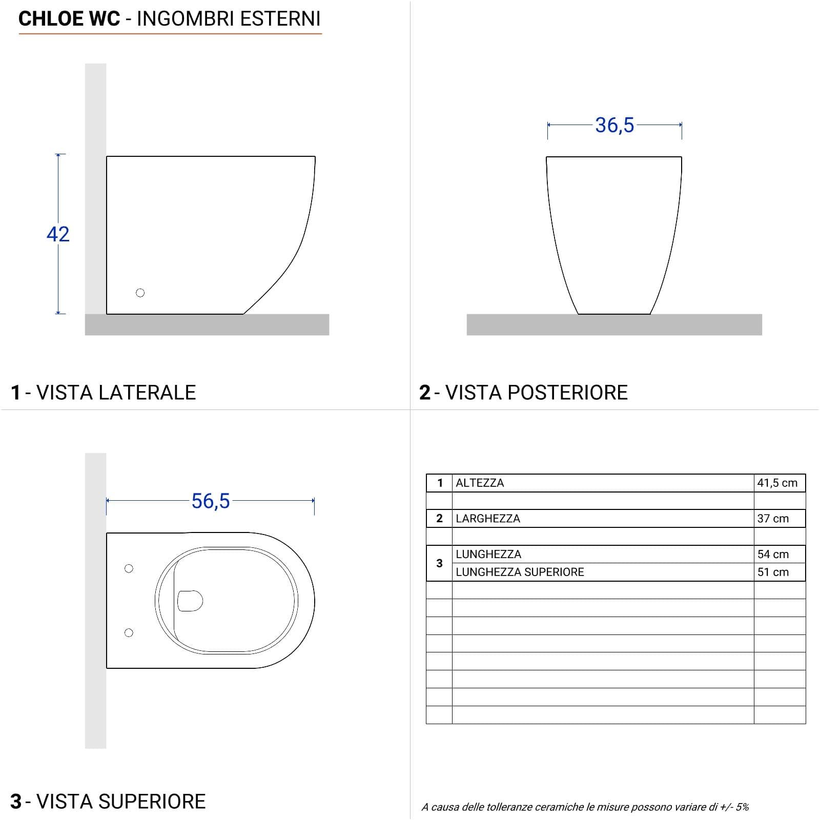 Coppia di sanitari filomuro in ceramica rimless e scarico ciclonico con copriwc softclose - Chloe
