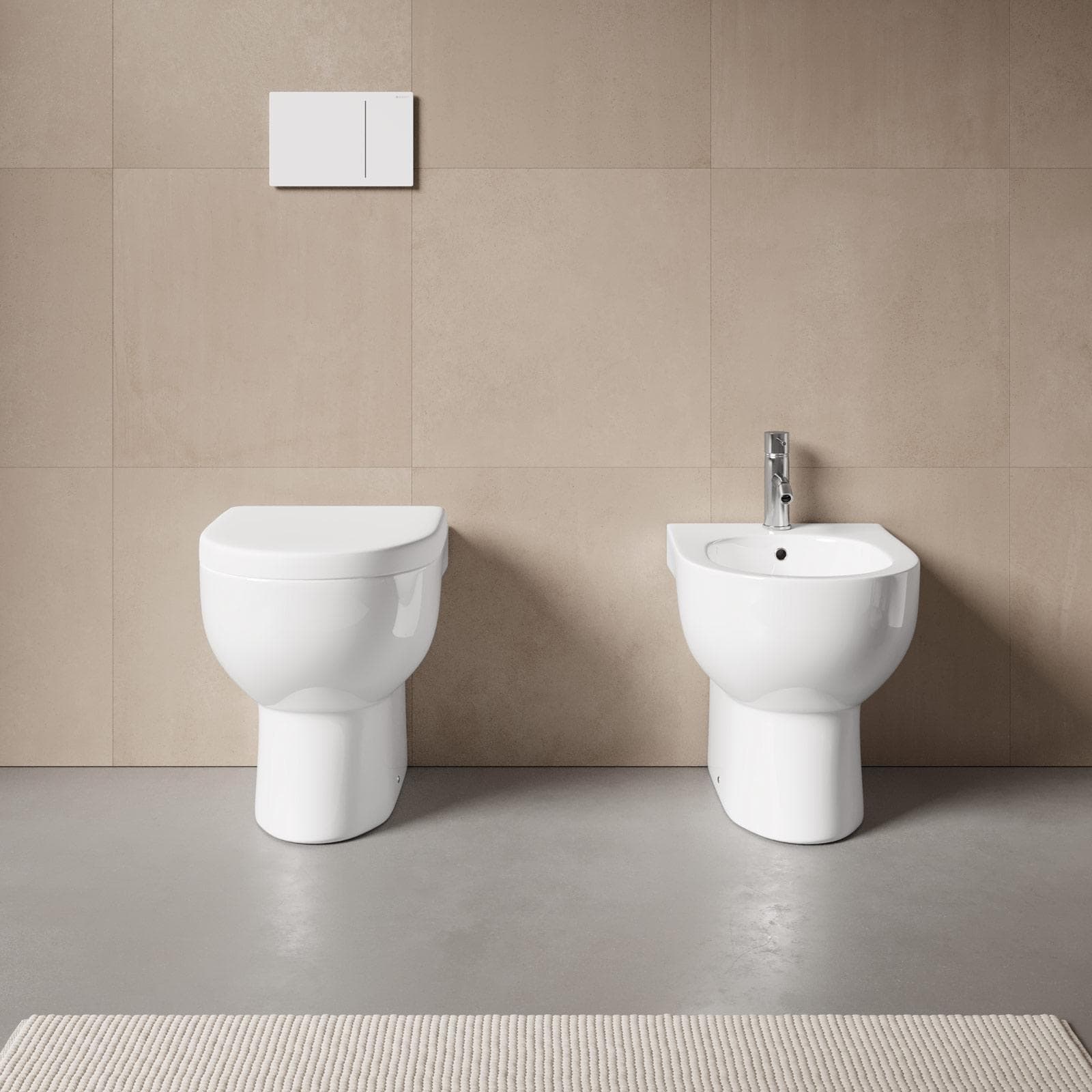 Coppia di sanitari filomuro in ceramica rimless con copriwc softclose - Clear