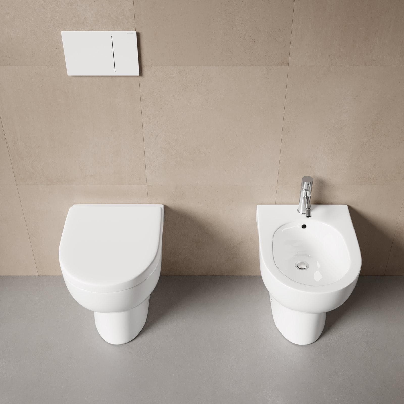 Coppia di sanitari filomuro in ceramica rimless con copriwc softclose - Clear
