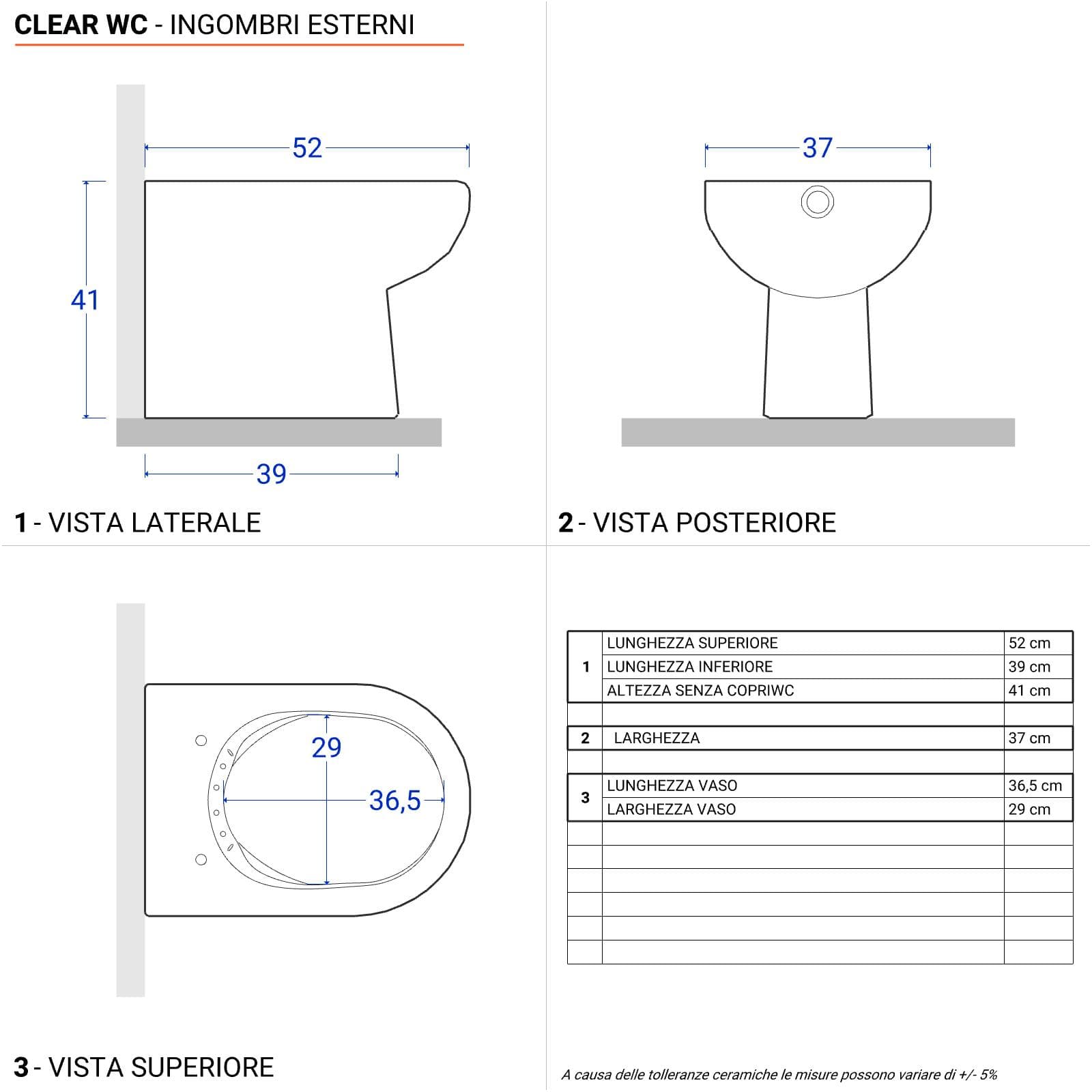 Coppia di sanitari filomuro in ceramica rimless con copriwc softclose - Clear