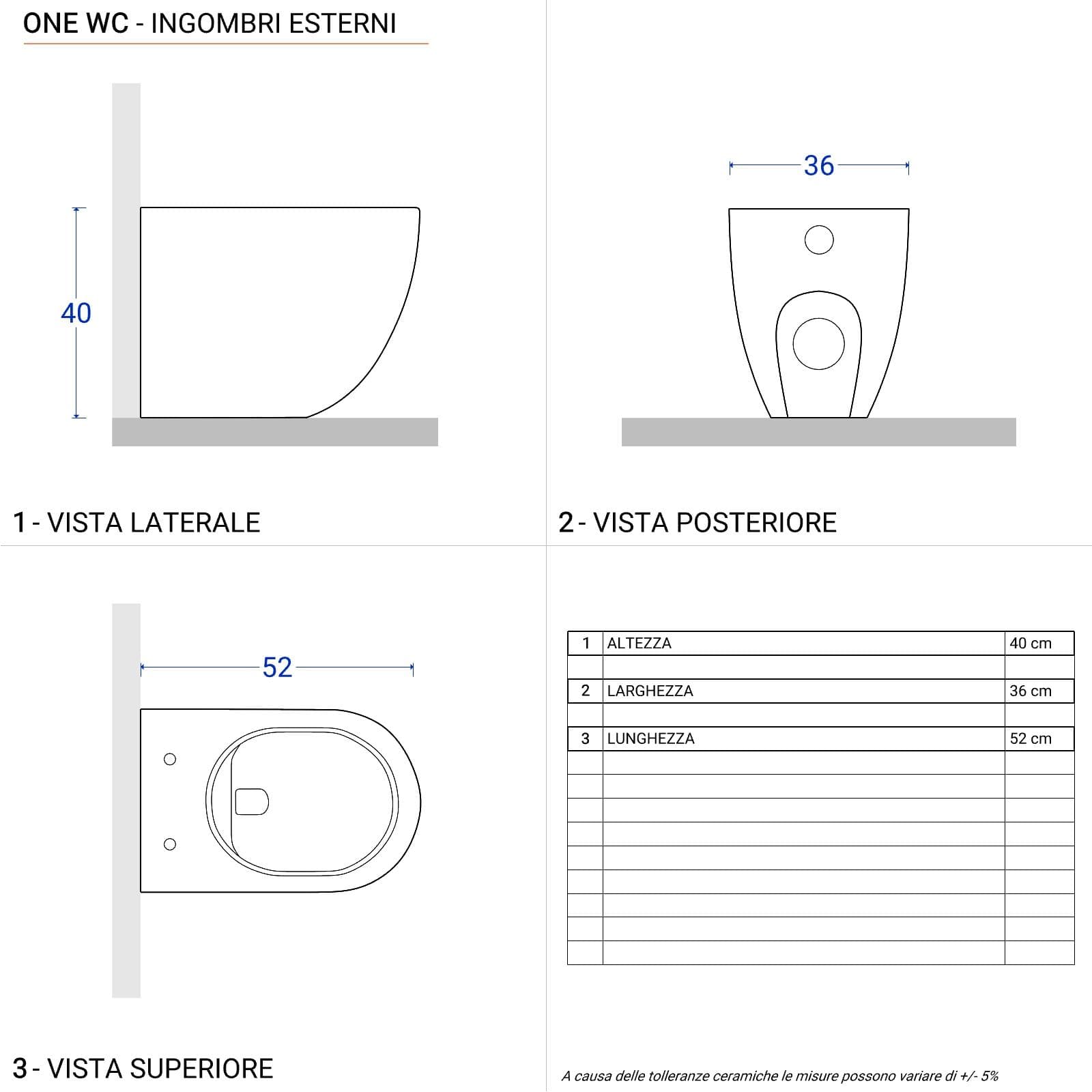 Coppia di sanitari filomuro in ceramica rimless con copriwc softclose - One