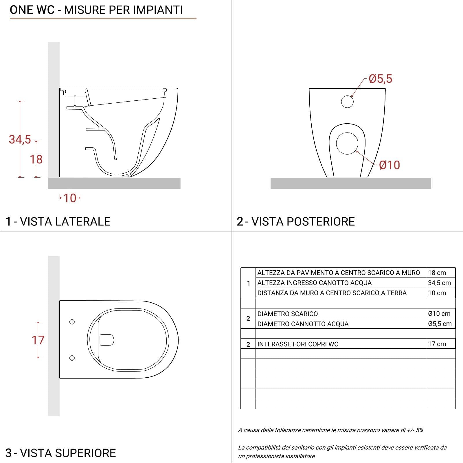 Coppia di sanitari filomuro in ceramica rimless con copriwc softclose - One