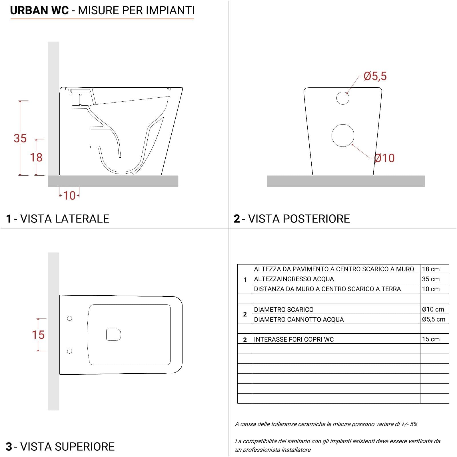 Coppia di sanitari filomuro in ceramica rimless con copriwc softclose - Urban