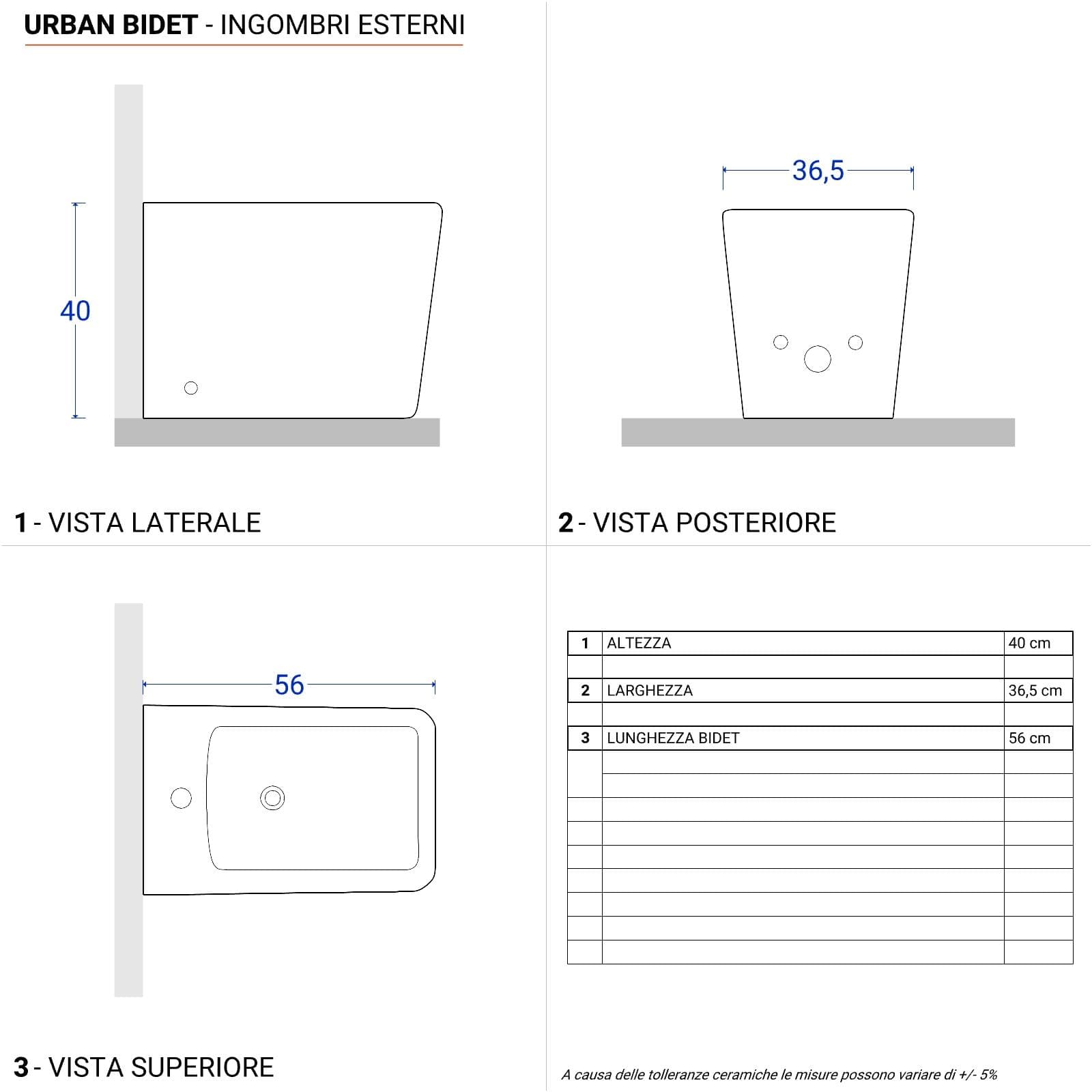 Coppia di sanitari filomuro in ceramica rimless con copriwc softclose - Urban