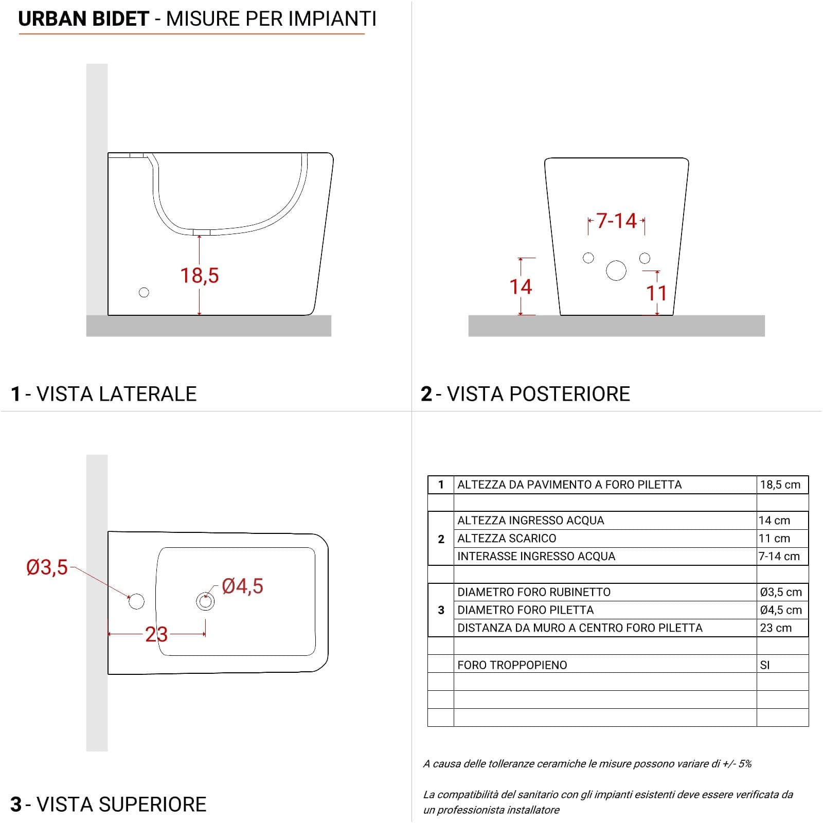 Coppia di sanitari filomuro in ceramica rimless con copriwc softclose - Urban