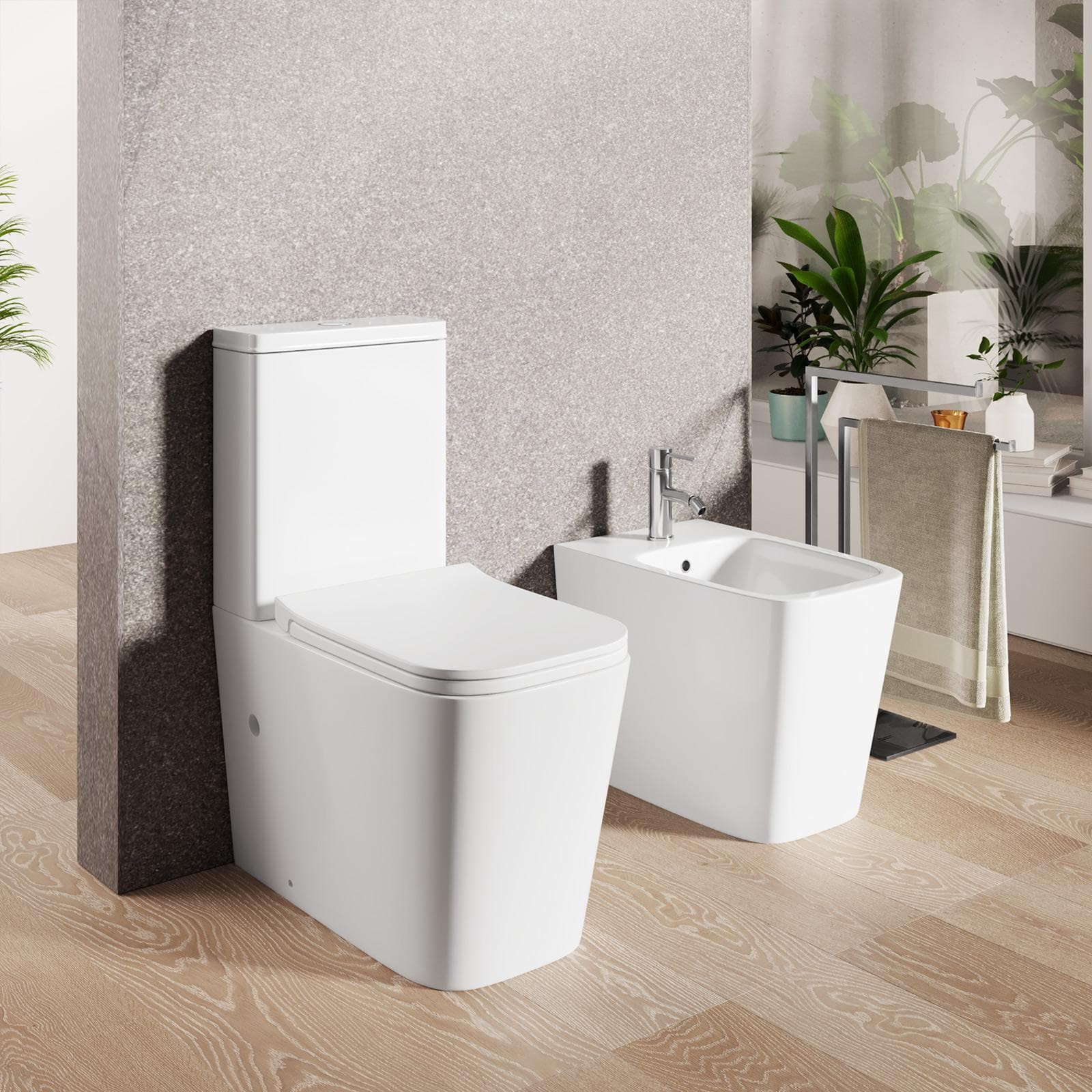 Sanitari filomuro monoblocco rimless sedile SoftcCose a sgancio rapido - Teo