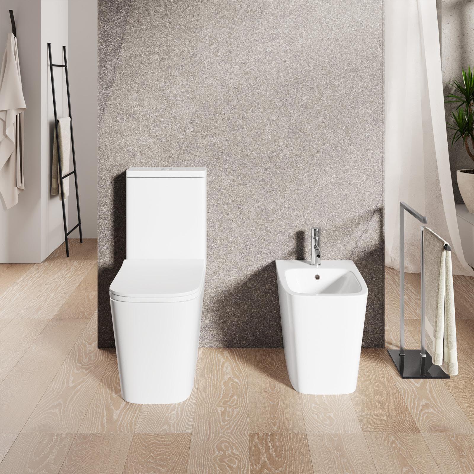 Sanitari filomuro monoblocco rimless sedile SoftcCose a sgancio rapido - Teo