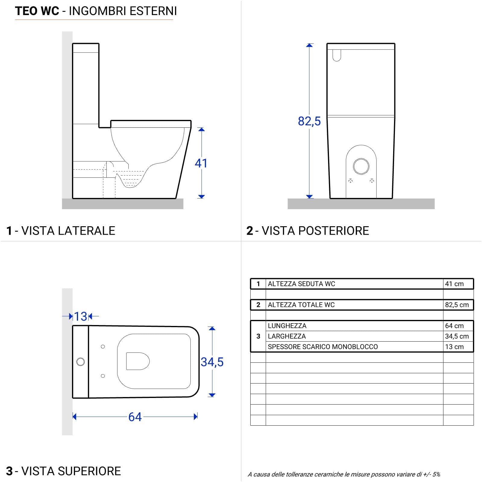 Sanitari filomuro monoblocco rimless sedile SoftcCose a sgancio rapido - Teo