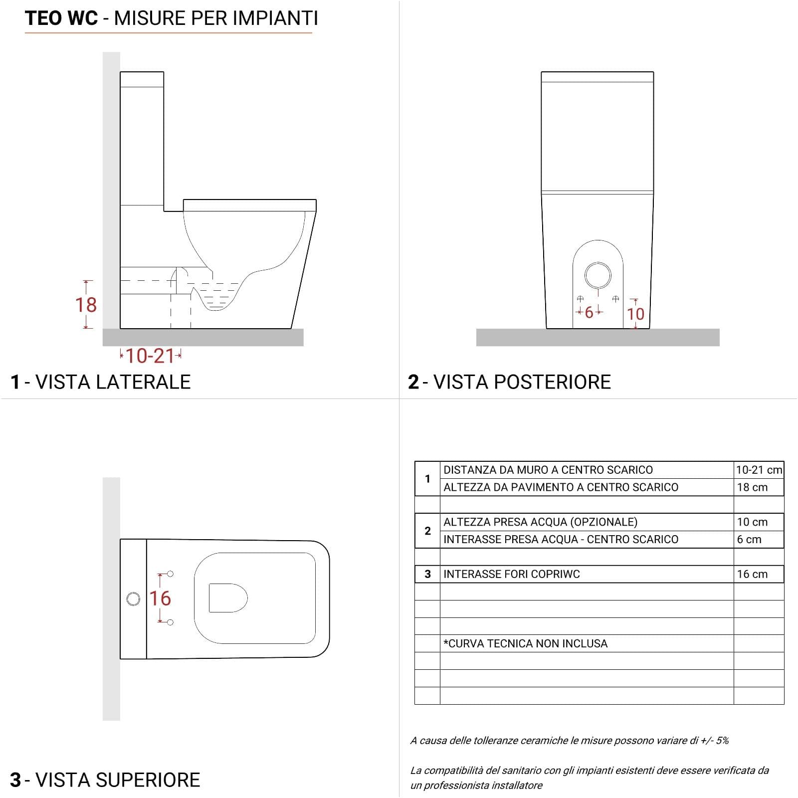 Sanitari filomuro monoblocco rimless sedile SoftcCose a sgancio rapido - Teo