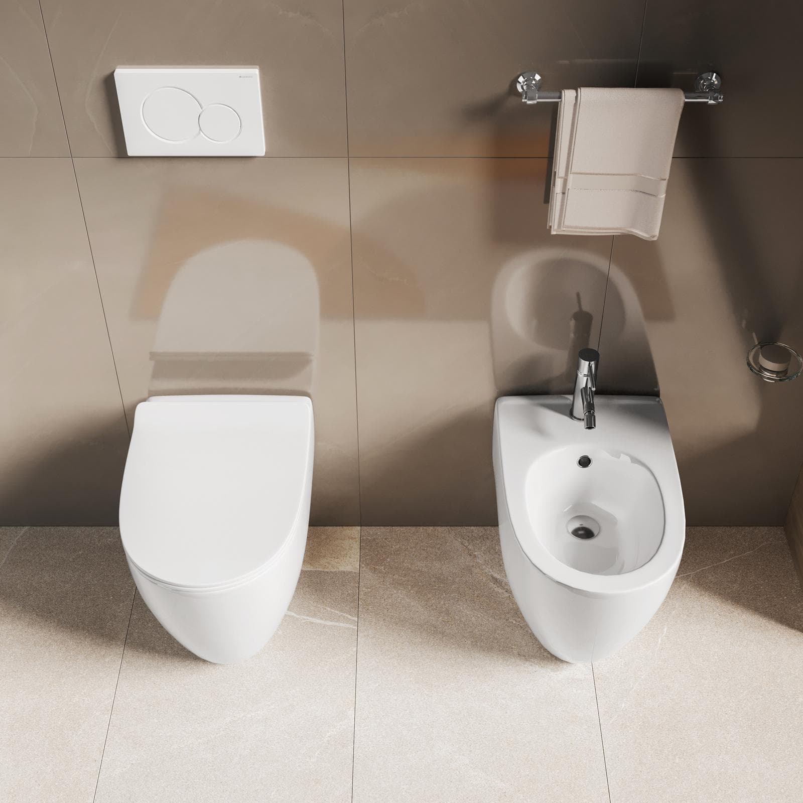 Coppia di sanitari filomuro in ceramica bianca - Marsico